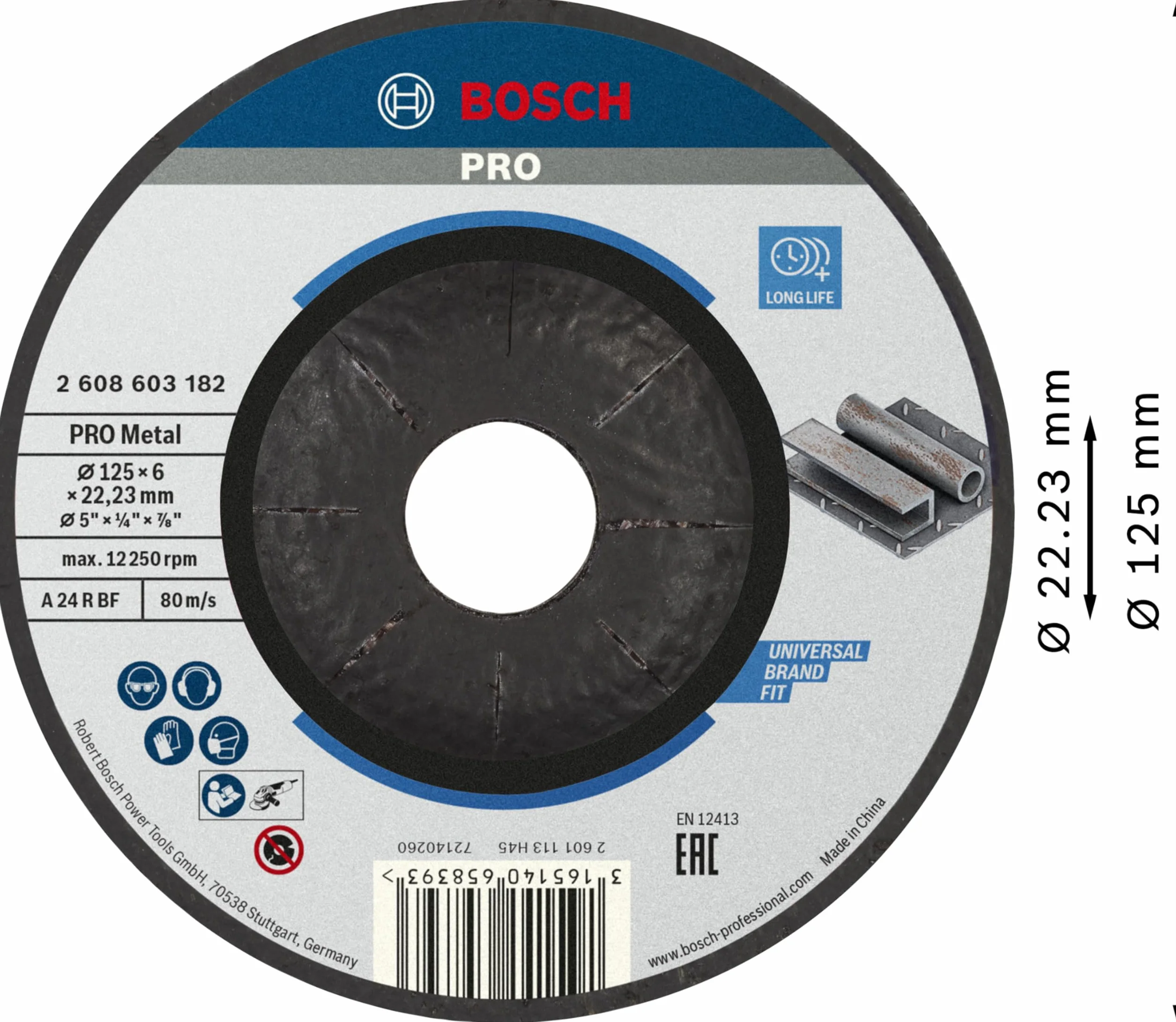 Bosch Professional Tarcza do szlifowania wygięta standard do metalu (do metalu, Ø 125 x 6 mm, akcesoria do szlifierek kątowych)