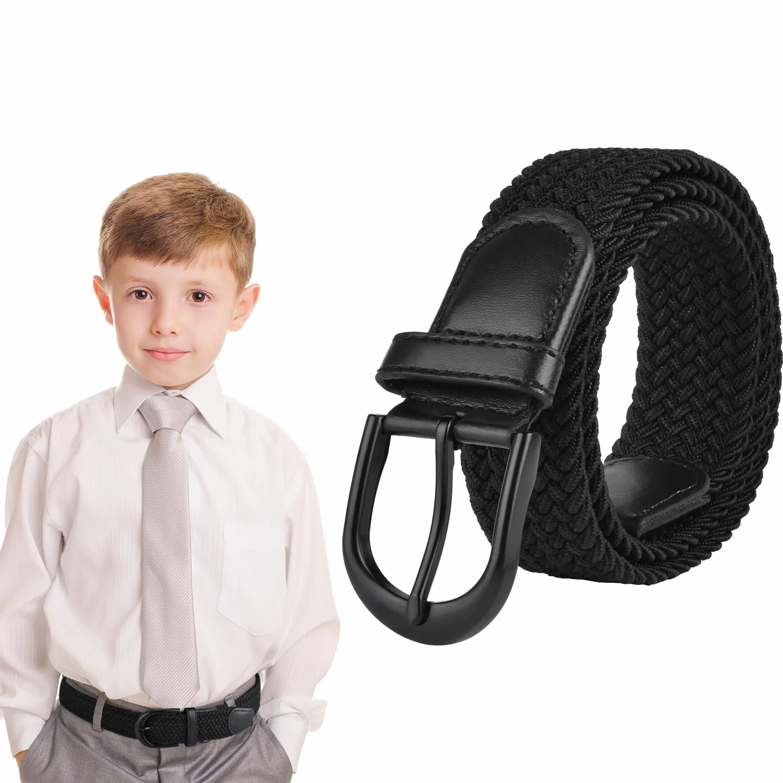 flintronic paski elastyczne dla dzieci, rozciągliwy pleciony pas dla chłopców i dziewczynek, bez dziur, regulowany pleciony pas ze stretchu w stylu vintage do codziennej szkoły, dżinsów, czarny1, 66CM