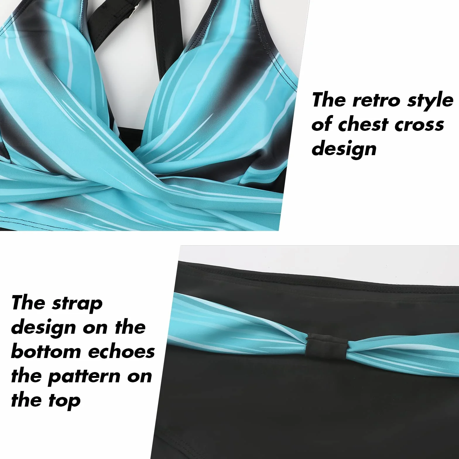 Adigaber Damskie dwuczęściowe stroje kąpielowe Criss Cross Top Bikini z wysokim stanem dół kontrola brzucha kostiumy kąpielowe vintage nadruk stroje kąpielowe