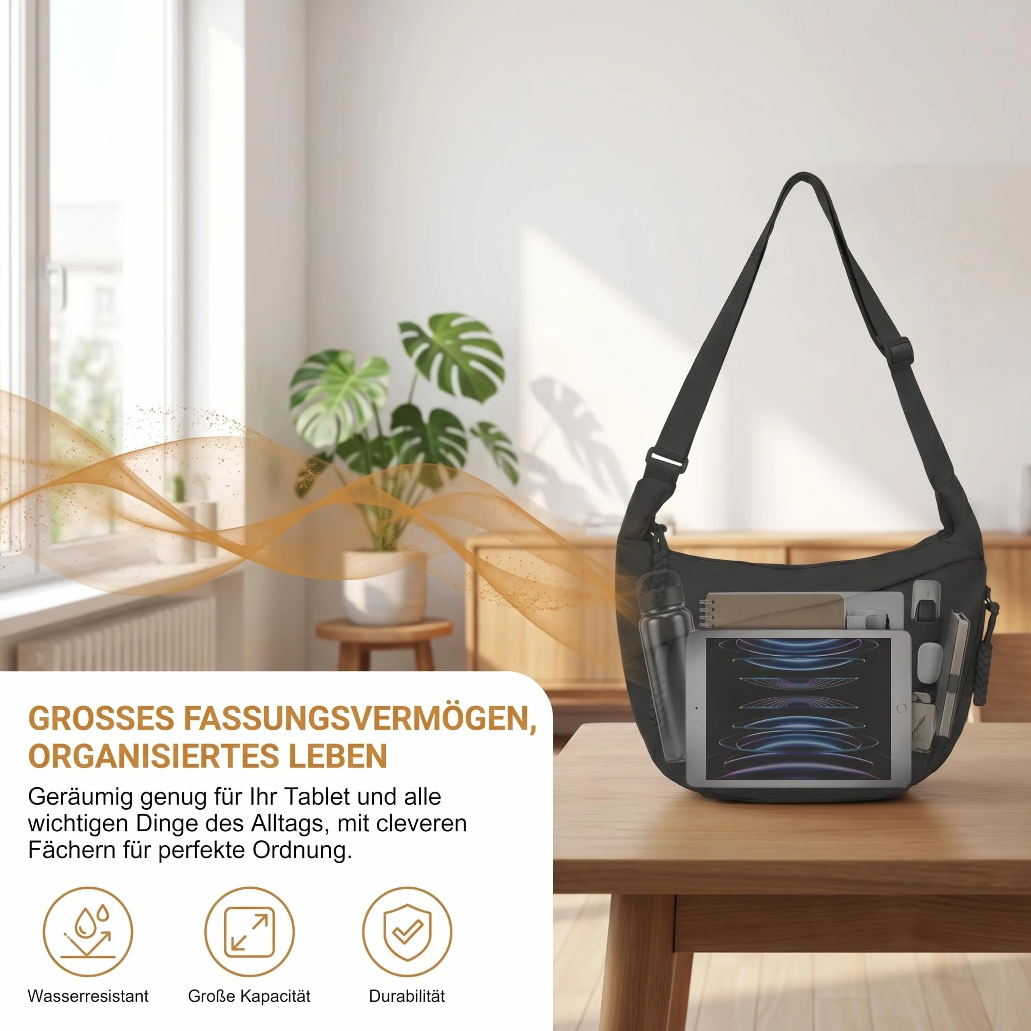 Damska torba na ramię, torba na ramię z regulowanym paskiem, nylonowa torba hobo, damska torba na ramię z półksiężycem do pracy, podróży, na co dzień (czarna)