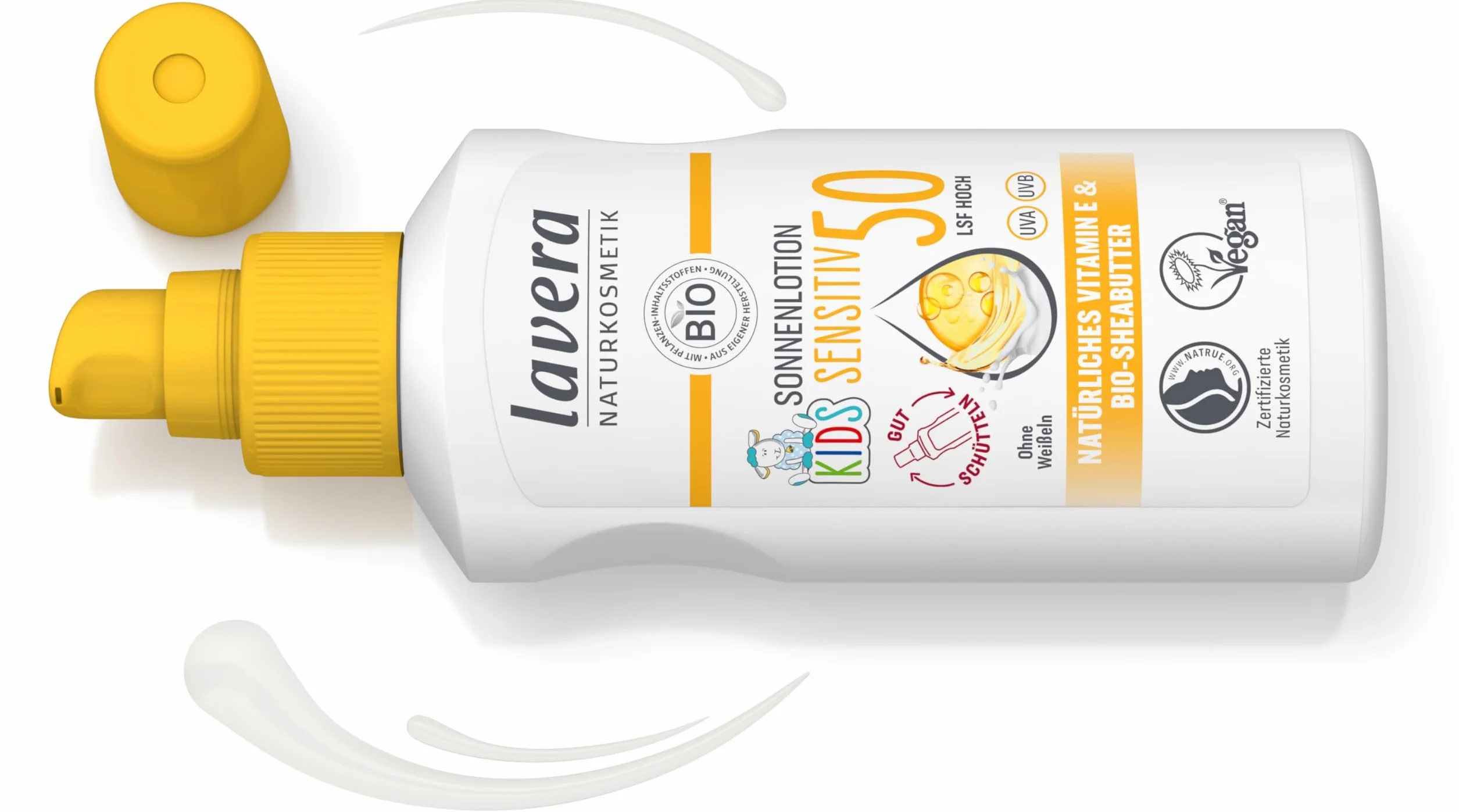 lavera Balsam przeciwsłoneczny Sensitiv Kids LSF 50 – krem przeciwsłoneczny dla dzieci – mineralna natychmiastowa ochrona – wodoodporny – wegański – naturalny kosmetyk – 100 ml