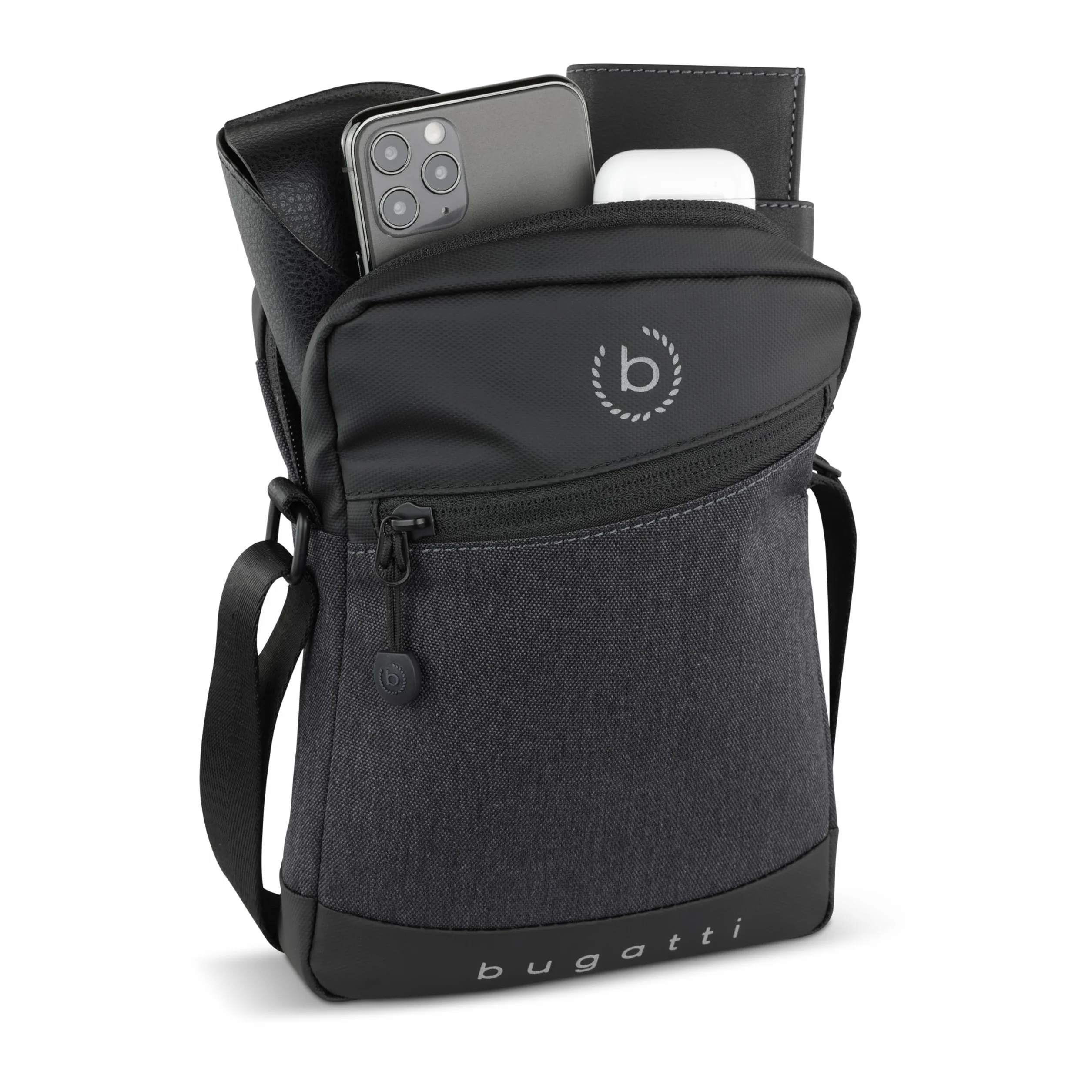 bugatti Universum torba na ramię dla mężczyzn z przegrodą – mała torba crossbody – Czarna