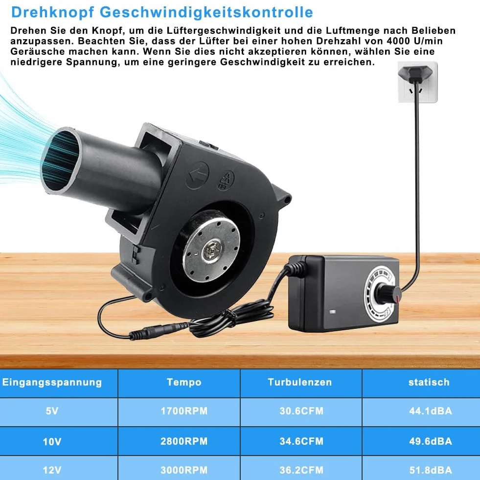 Wentylator promieniowy 230 V, regulowany, promieniowy AC z regulatorem prędkości, wentylator 97 mm, turbiny do grzejników, grilla, pikniku, chłodzenia urządzeń gospodarstwa domowego (czarny)