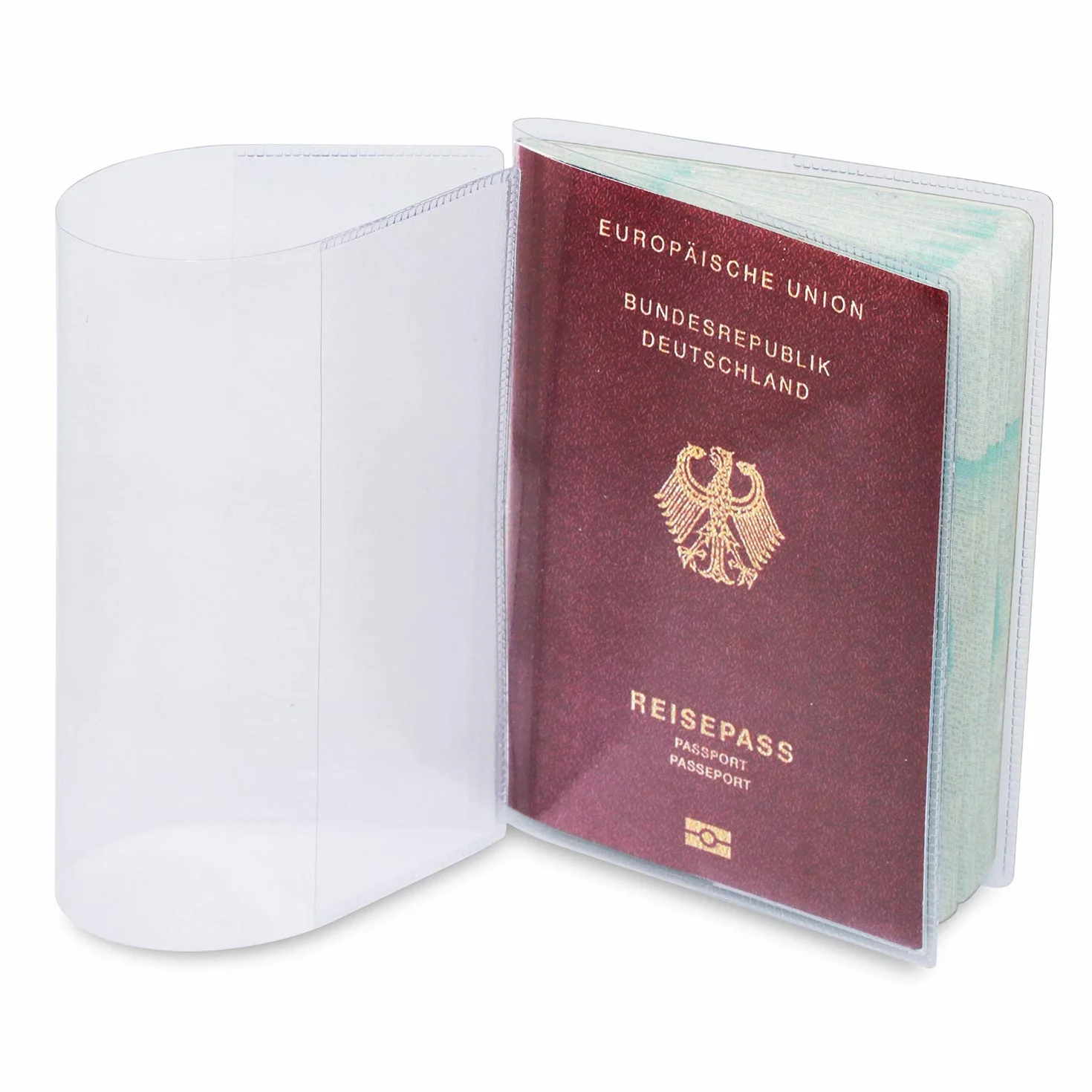 2 x etui na paszport na nowy paszport (od kwietnia 2017), odporne na dokumenty i przezroczyste, w odpornym na rozdarcie etui ochronnym. Chroni paszport przed wodą, kurzem i brudem. Dwa etui na