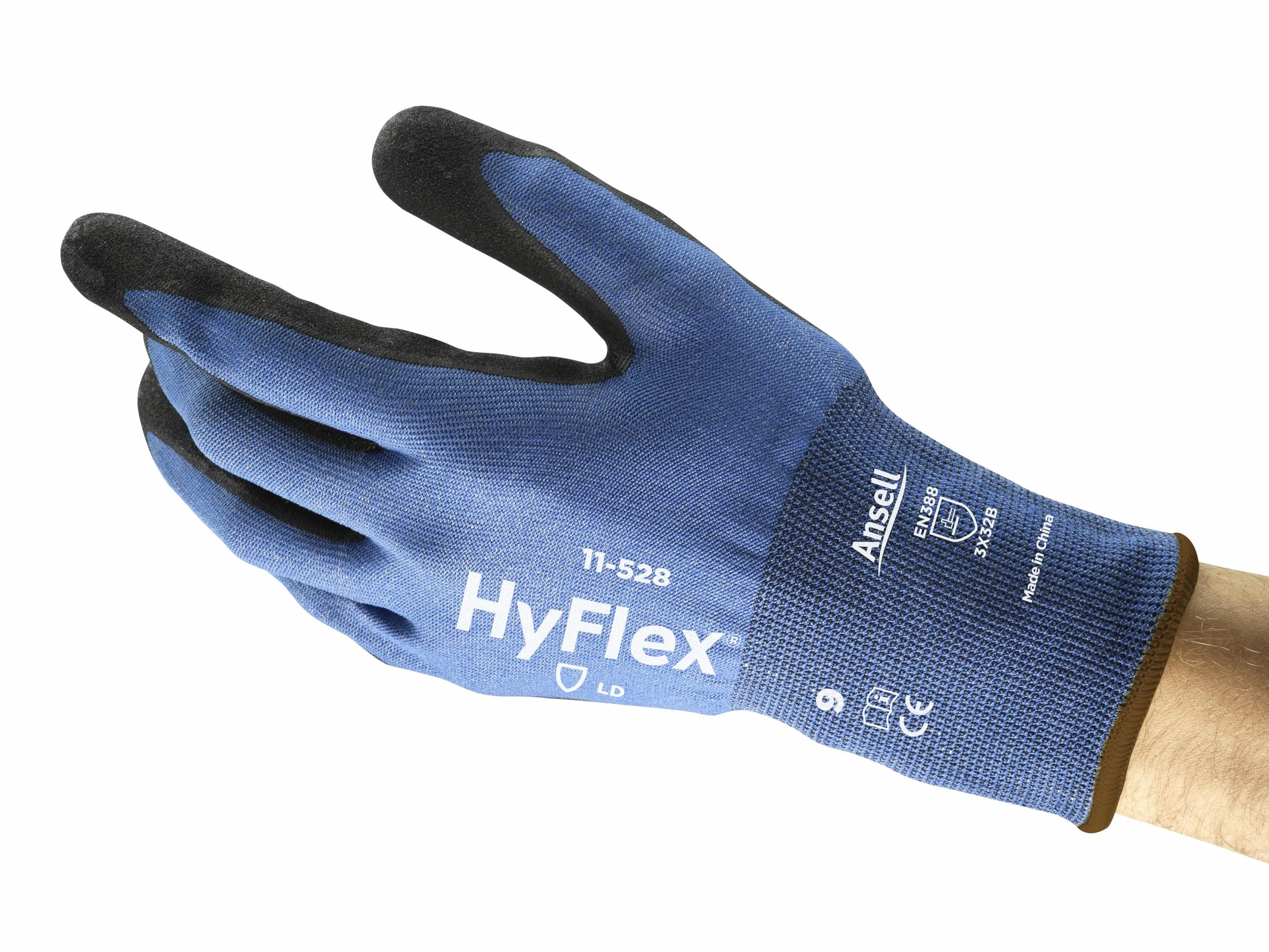 Ansell Hyflex 11-528 Robocze rękawice do ochrony mechanicznej, Rozmiar 9 (L), Czarny (12 Par)
