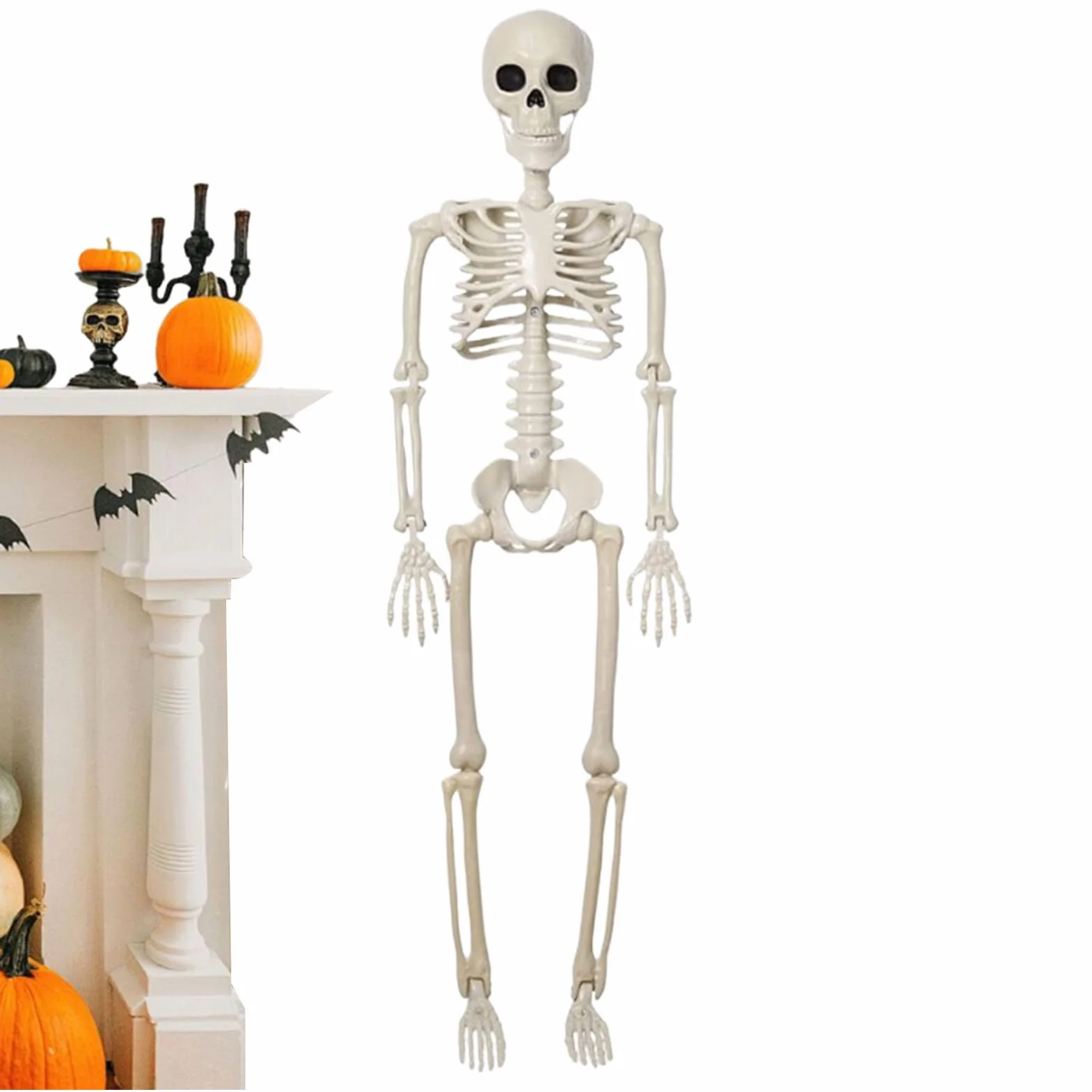 Dekoracja szkieletu – naturalnej wielkości Halloween szkielet dekoracja z ruchomymi przegubami – straszna czaszka ozdoba na grób do domu duchów, ogrodu, dekoracja stołu, na imprezę