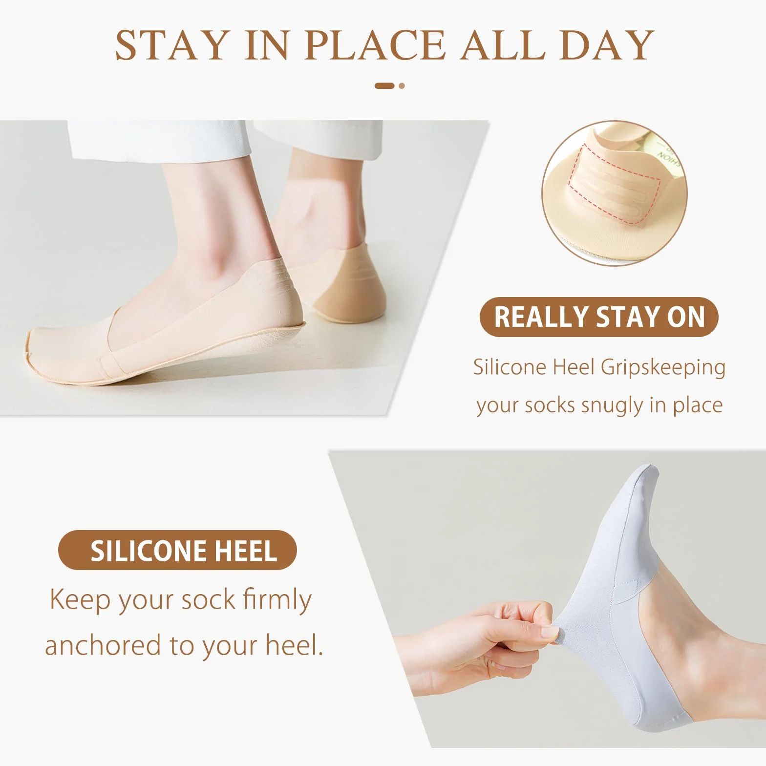 Caudblor 6 par niewidocznych antypoślizgowych damskich krótkich skarpet Low Cut Liners & Ankle Socks Black Gray Nude 4-6 6-8, BEŻOWY, 36.5-38.5 EU