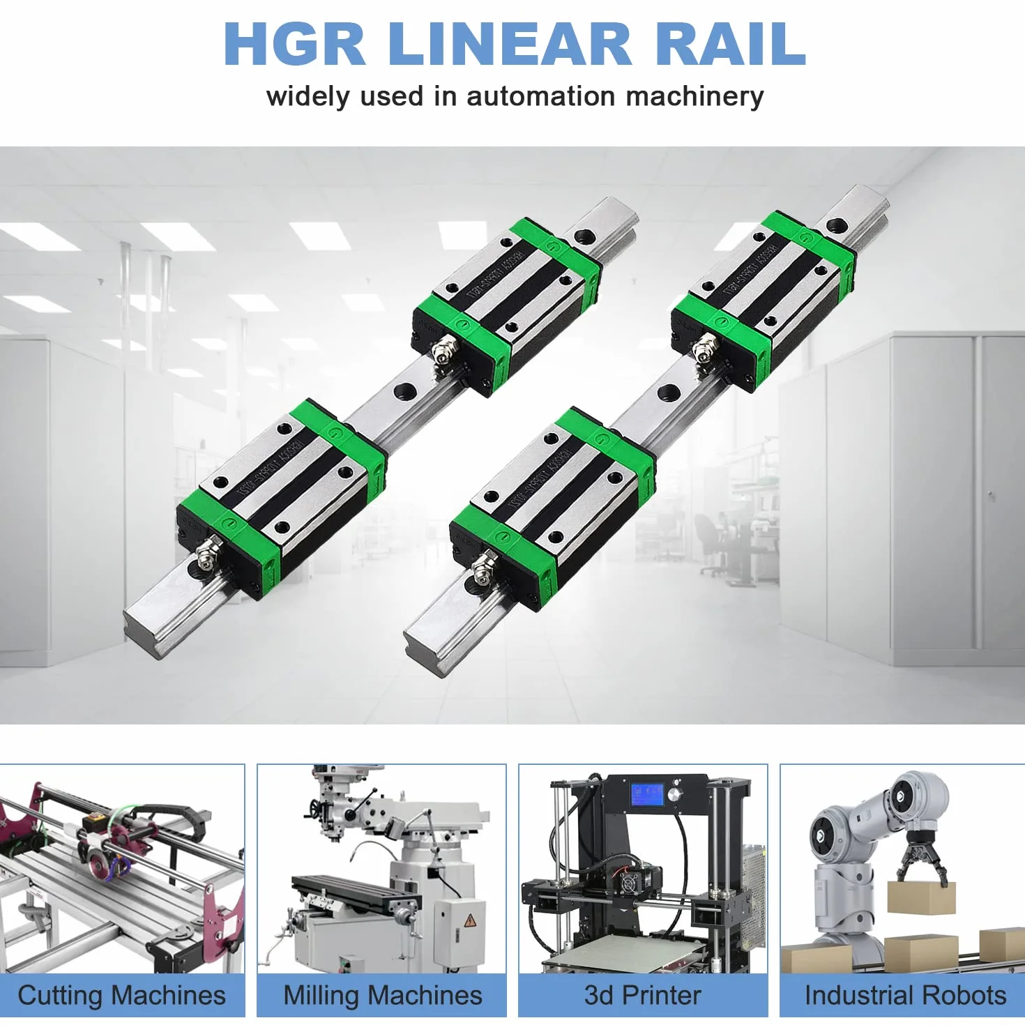 CNCMANS HGR20 prowadnica liniowa, zestaw 2 sztuk, HGR20-400 mm, szyny liniowe i 4 sztuki bloków liniowych HGH20CA, odporne na rdzę i wysoka precyzja, części CNC do zautomatyzowanych urządzeń (400 mm)