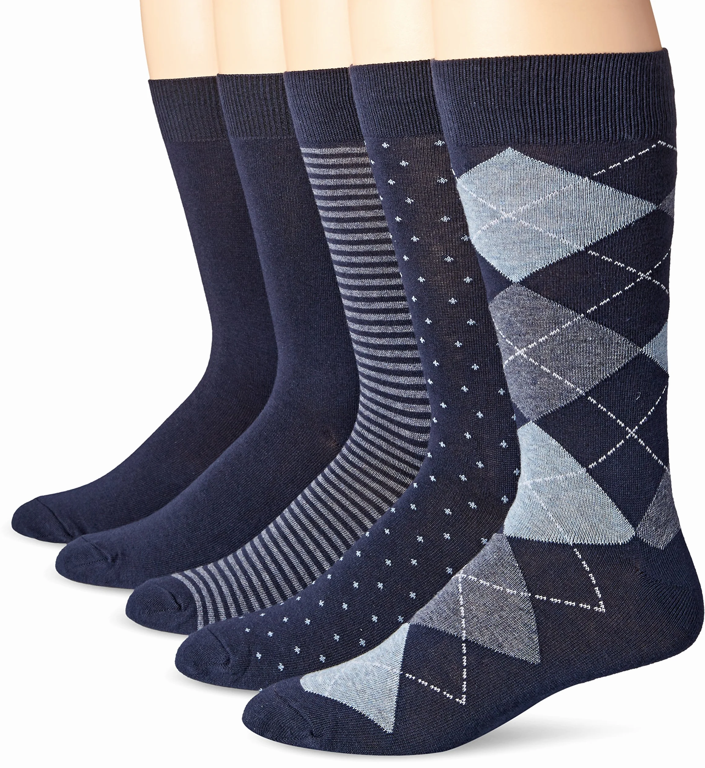 Amazon Essentials Skarpety męskie, wzorzyste, 5 par, Granatowa nowość, 8-12