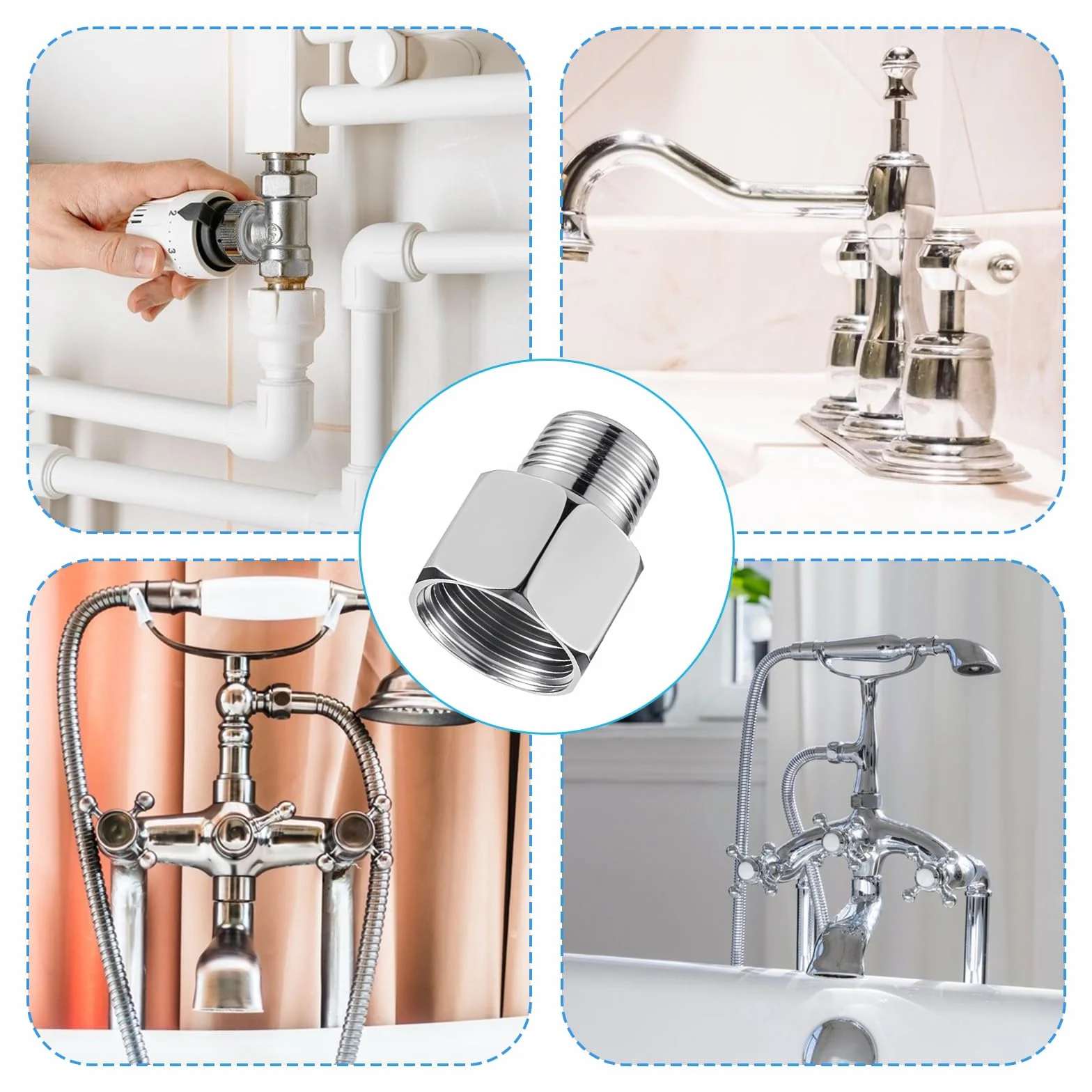 Adapter przewodu wodnego 1/2 do 3/8 do kuchni, łazienki, złączka do węża do kuchni, złącza do wody, rury, gazu, z pierścieniami uszczelniającymi