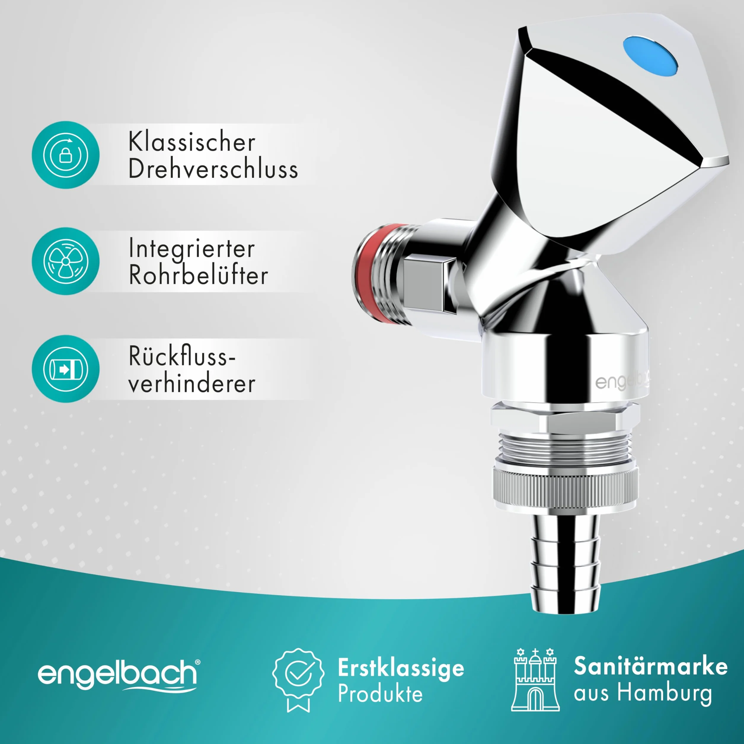 Engelbach® Uniwersalny zawór do urządzeń samouszczelniający – do pralki, zmywarki i innych – zawór przyłączeniowy z zaworem zwrotnym i napowietrzaczem