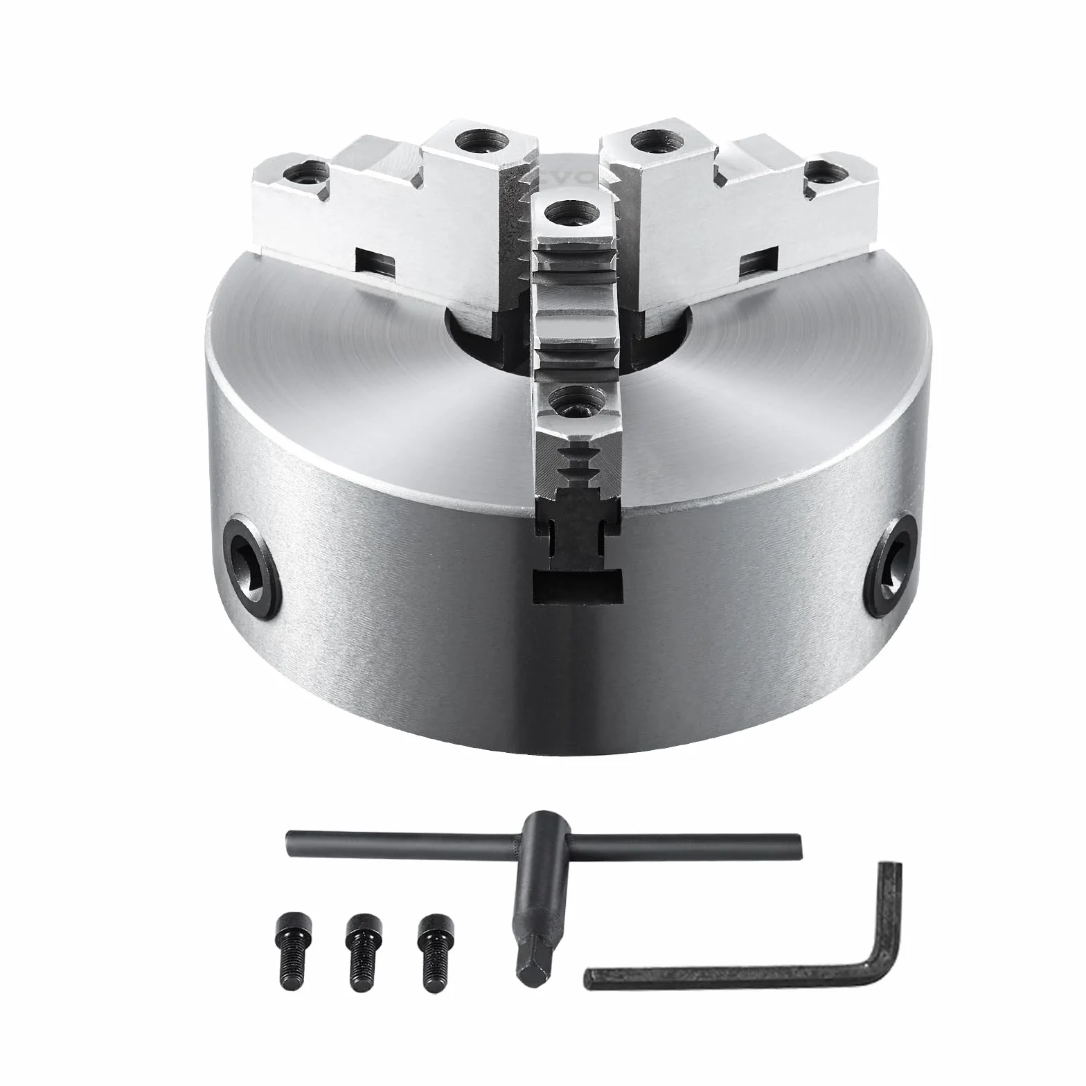 VEVOR Uchwyt tokarski z 3 szczękami 200 mm uchwyt tokarski z 3 bolcami zakres zacisków 4–200 mm samocentrujący uchwyt do tokarki do drewna klucz T i sześciokątny do tokarek frezarek
