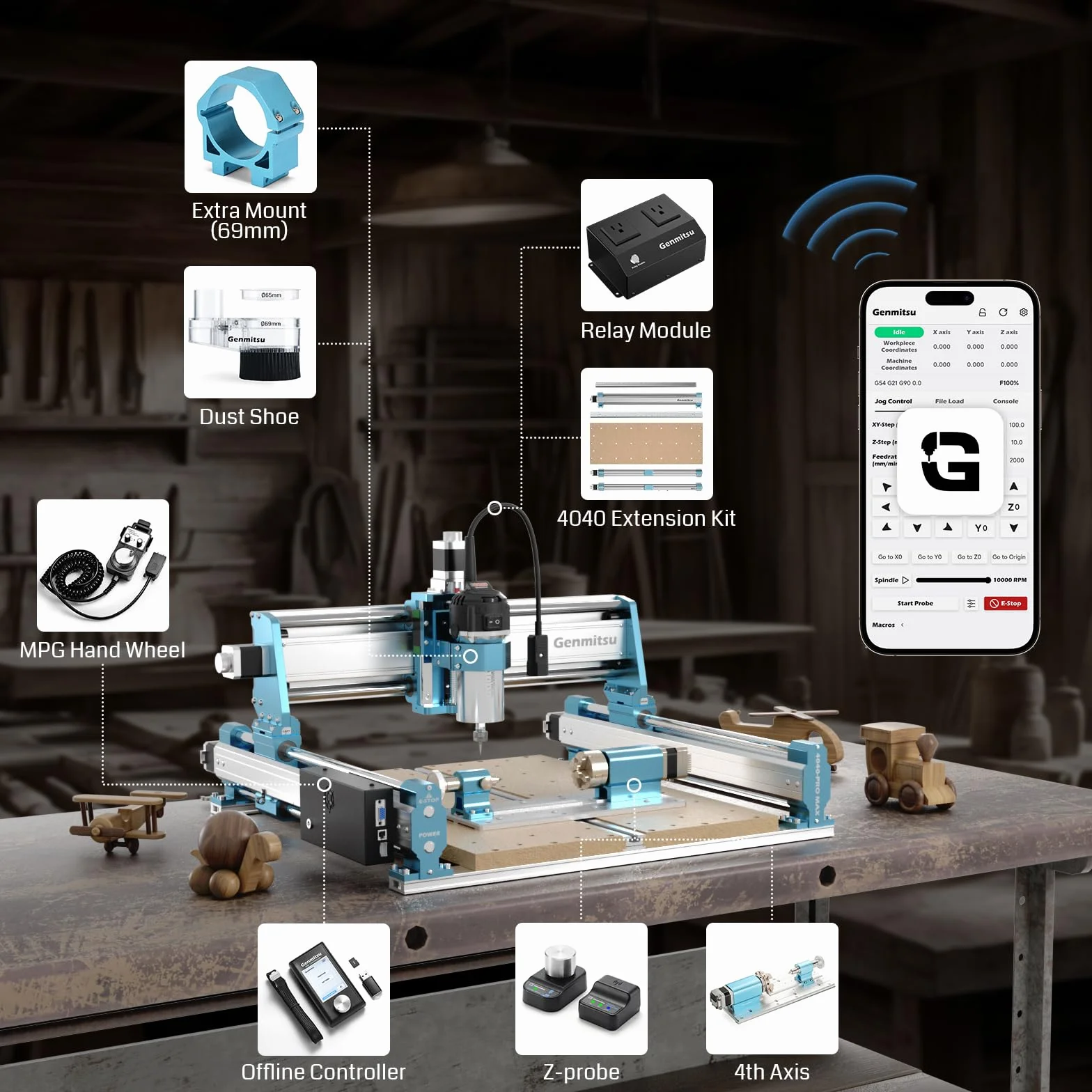 Genmitsu 4040-PRO MAX Maszyna CNC z trymerem 710 W, napędzanie szyną liniową, 3-osiowa maszyna do grawerowania drewna, metalu, akrylu, do frezowania