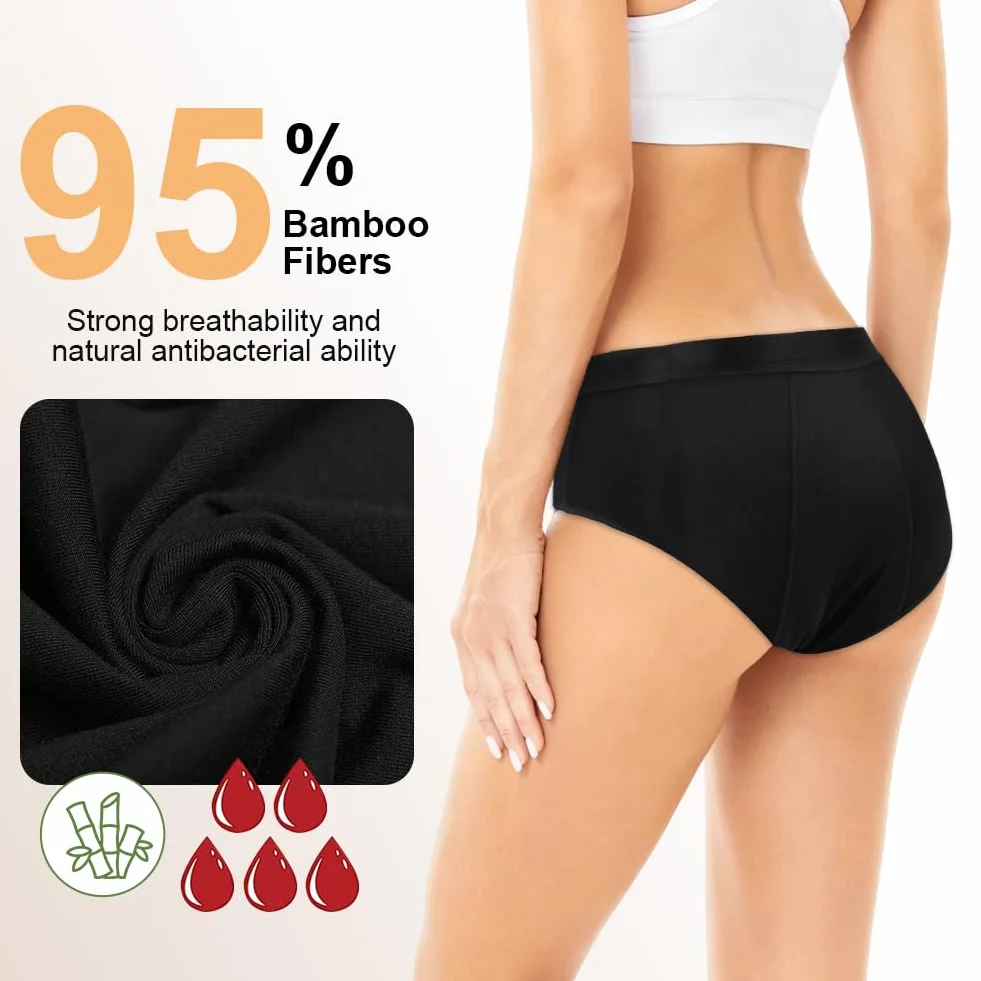 Majtki dziewczęce, zestaw 4 sztuk majtek menstruacyjnych dla dziewczynek, okresowe majtki, zmywalne, szorty, dla nastolatek, miękka i wygodna bielizna średniej wielkości