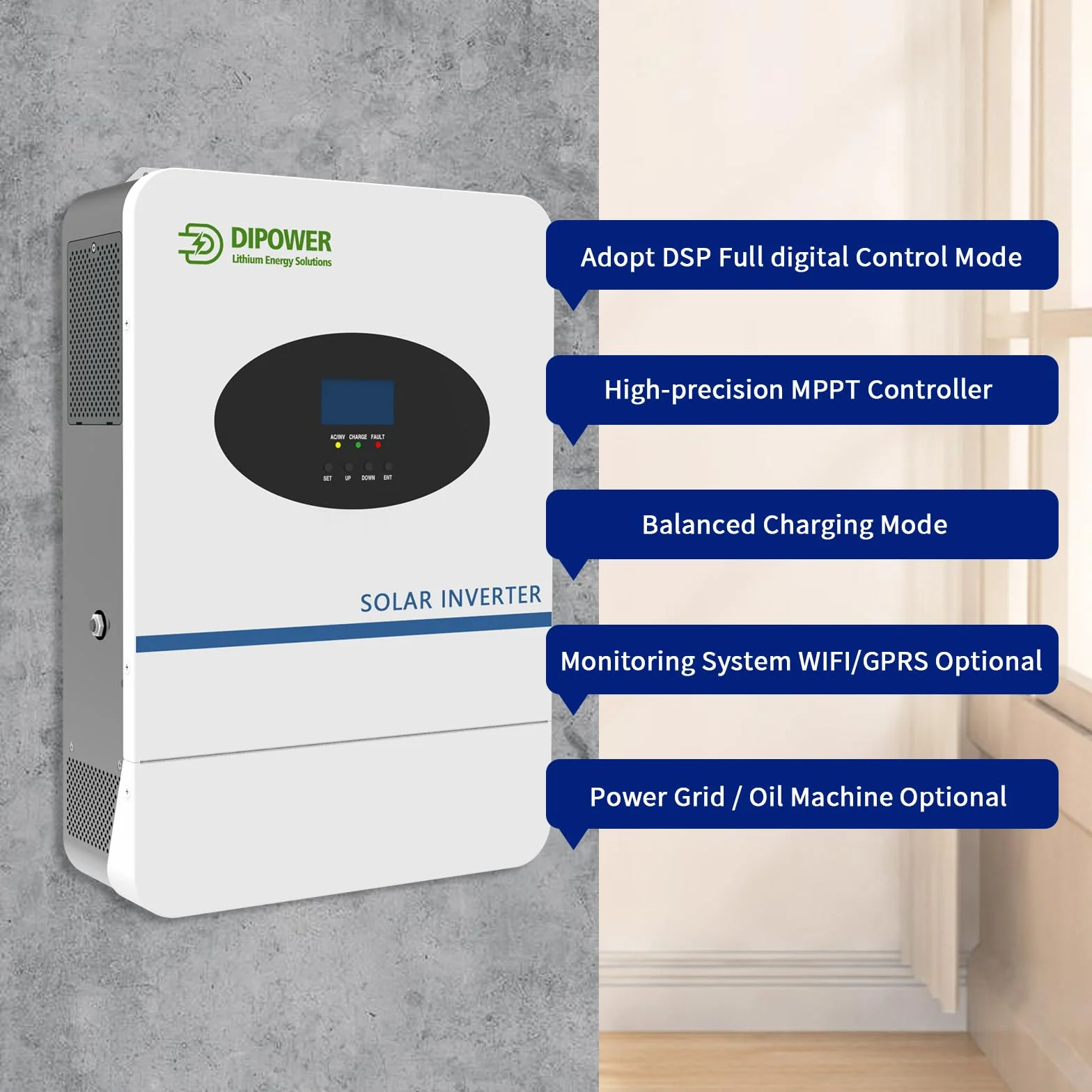 DIPOWER Falownik Solarny 5000W 48V DC do 220V/230V z Kontrolerem Ładowania 100A MPPT, Inwerter Solarny z Wbudowaną Funkcją Równoległą dla Systemu Off-Grid