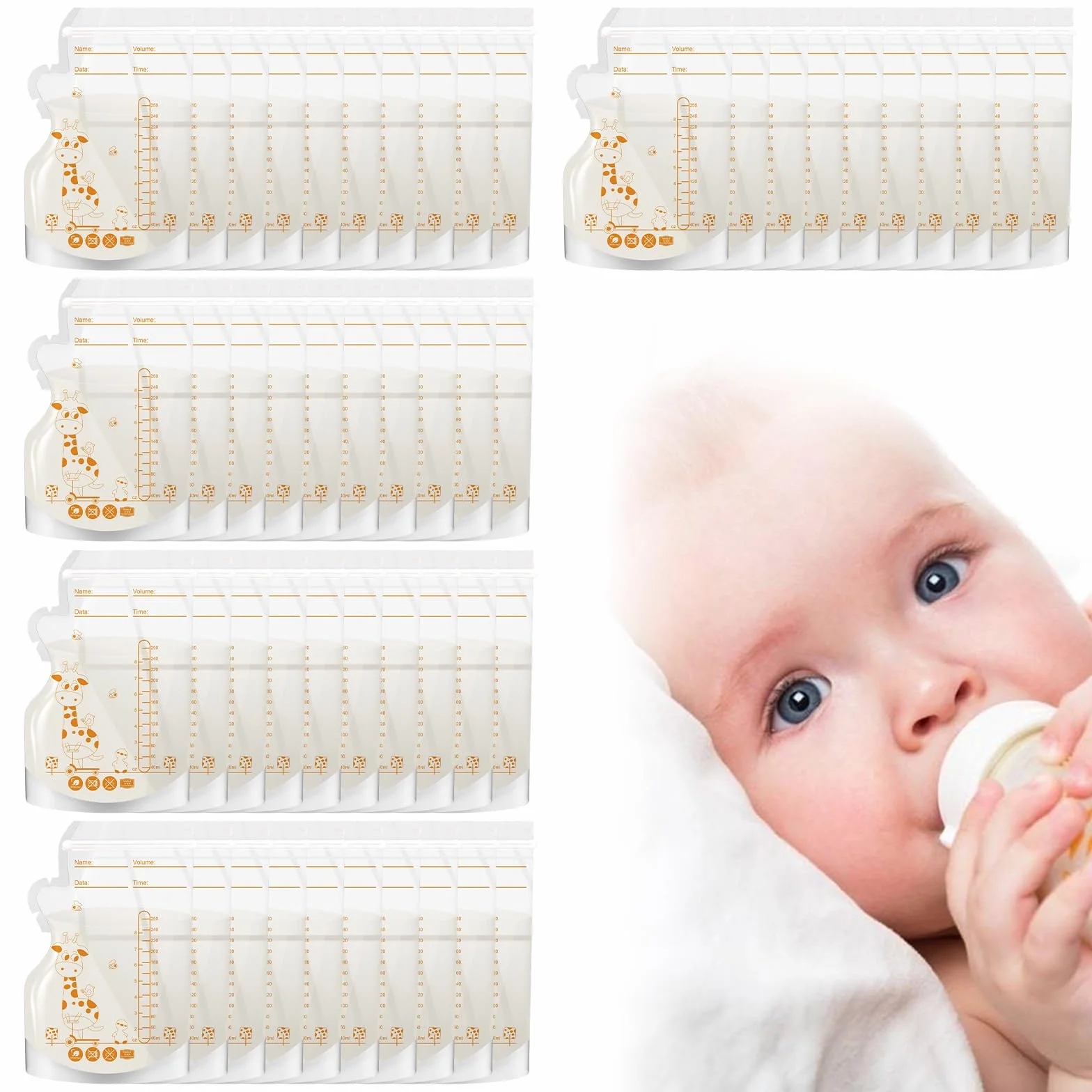 Worek do przechowywania przed sterylizacją, worek do przechowywania mleka matki, worek do zamrażania mleka 250 ml,świeża torba do przechowywania ze skalą,50 sztuk
