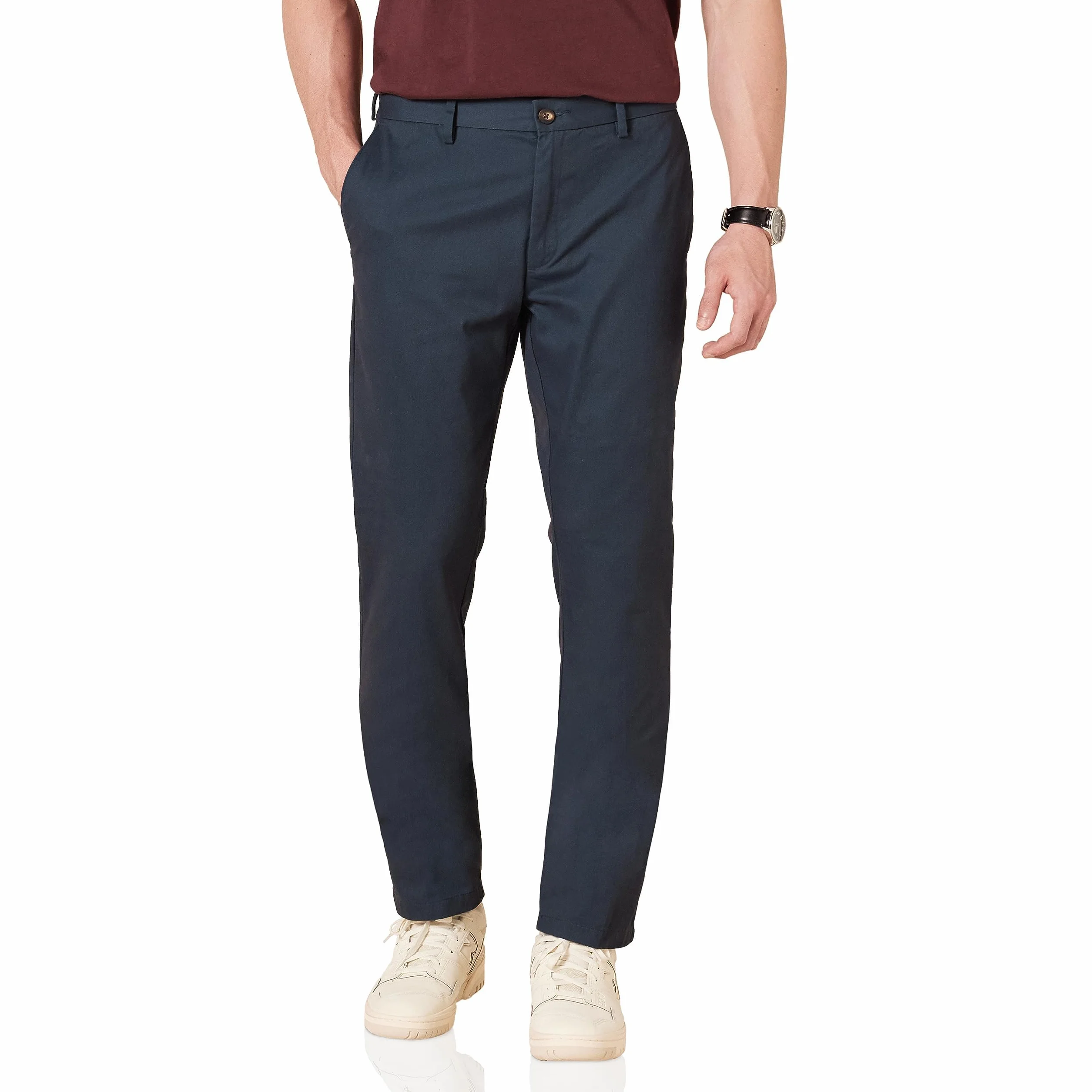 Amazon Essentials Mężczyźni Slim-Fit odporne na zagniecenia spodnie chinosy z płaskim przodem