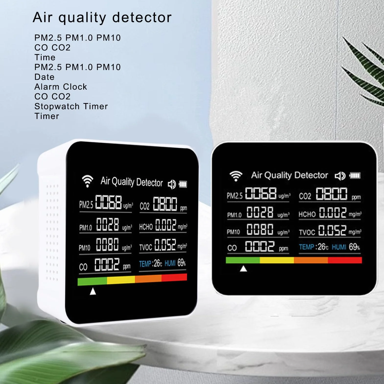 Inteligentny Detektor Jakości Powietrza, 14 na 1 Wewnętrzny Miernik Powietrza Dokładny Czujnik PM2.5 Wyświetlacz, Przenośna wilgotność Temperatury Wi -Fi do Użytku Smart App