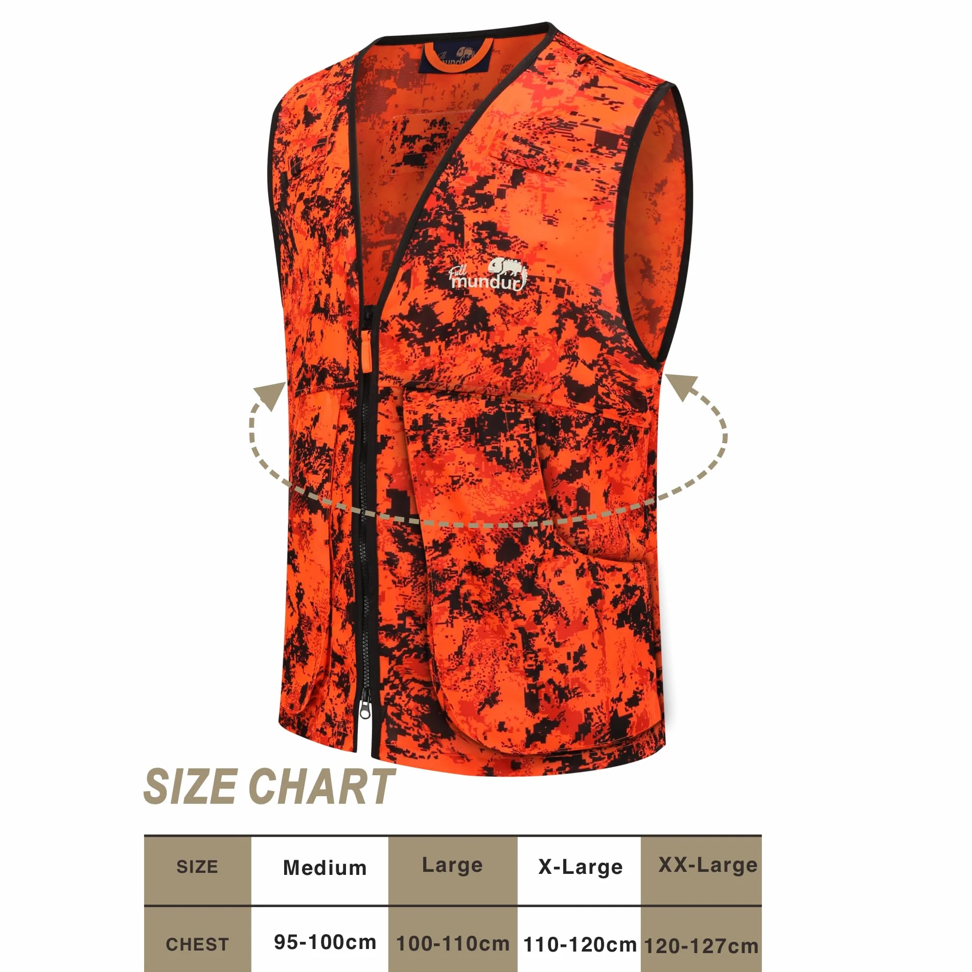 Blaze Camo Orange kamizelka myśliwska dla dorosłych z wieloma kieszeniami