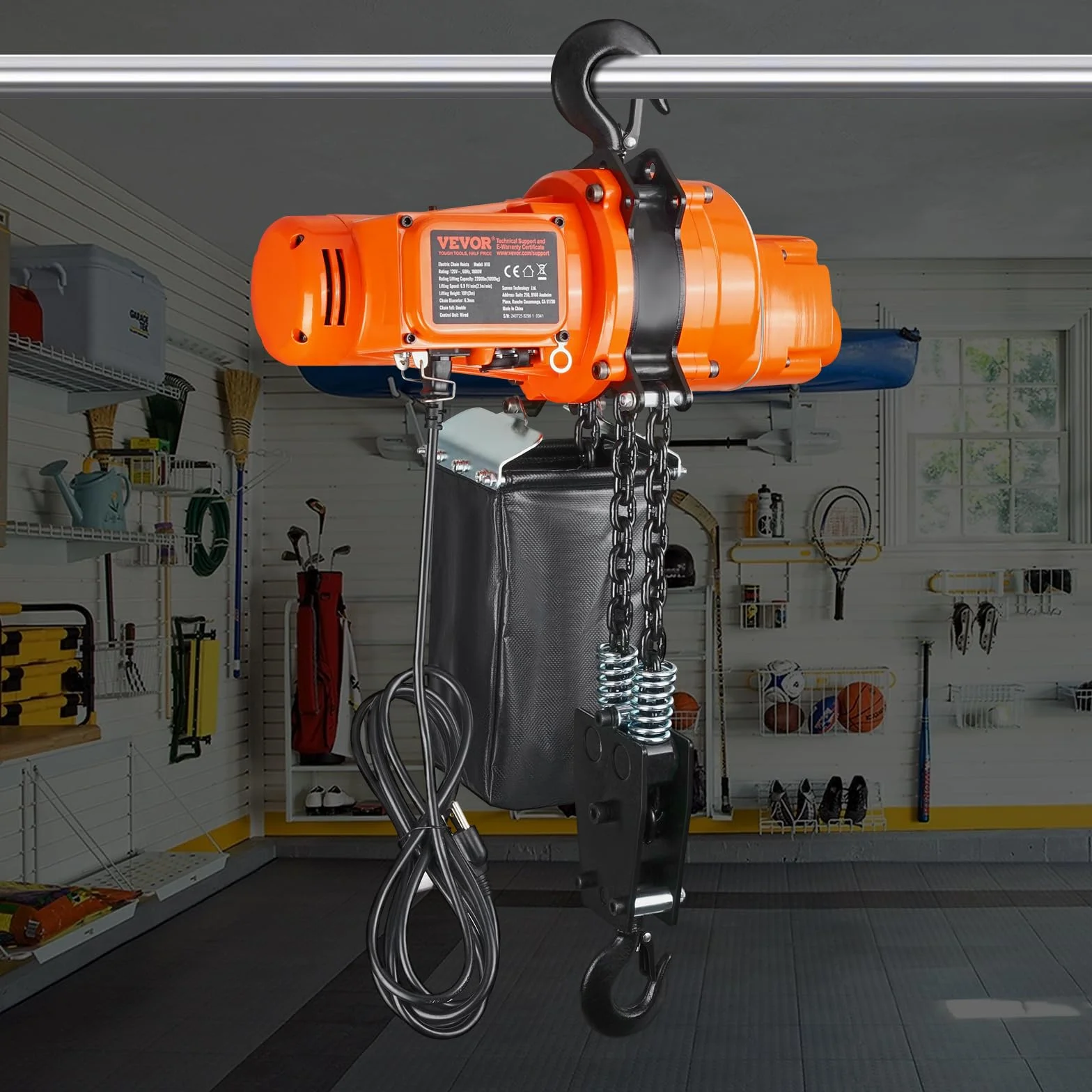 VEVOR Elektryczny wciągnik łańcuchowy, nośność 998 kg, wysokość podnoszenia 3 m, jednofazowy żuraw mostowy 230 V z łańcuchem, pilot zdalnego sterowania do garażu, magazynu, hotelu, warsztatu, użytku