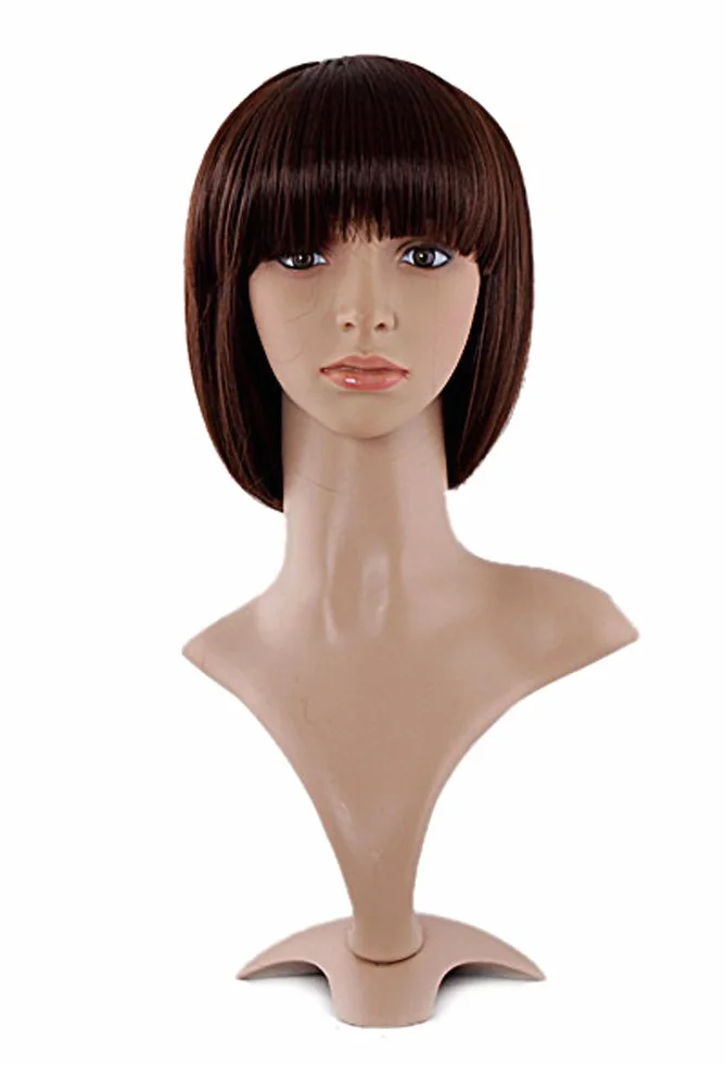 MapofBeauty 30cm Naturalne Damskie krotkie Proste Peruki Plaska Grzywka Bob Peruka (Ciemny Braz)