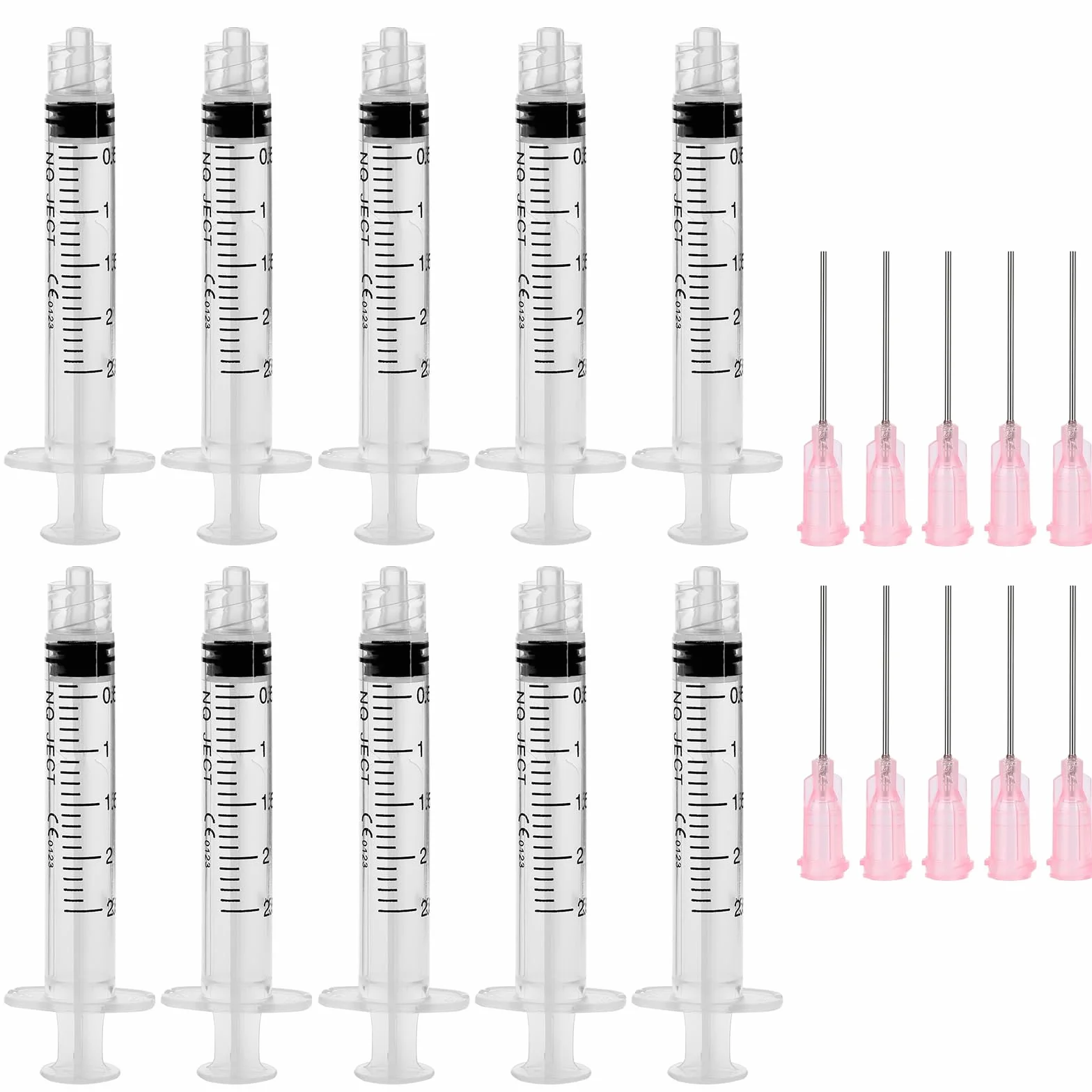 Zestaw strzykawek 2 ml z tępymi igłami 20 g, 10 sztuk, pojedynczo sterylnie uszczelnione tworzywo sztuczne, wielokrotnego użytku, mała plastikowa strzykawka do samodzielnego napełniania, do zastosowań
