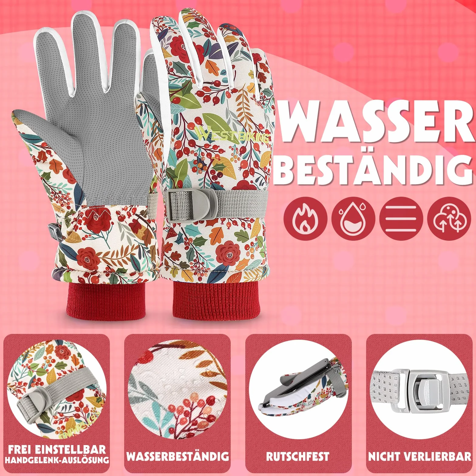 WESTGIRL Dziecięce rękawiczki zimowe, wiatroszczelne, ciepłe rękawice narciarskie, termiczne, wodoodporne, śnieg, kreskówka, rękawice dziecięce, outdoorowe, snowboardowe, do jazdy na rowerze, dla