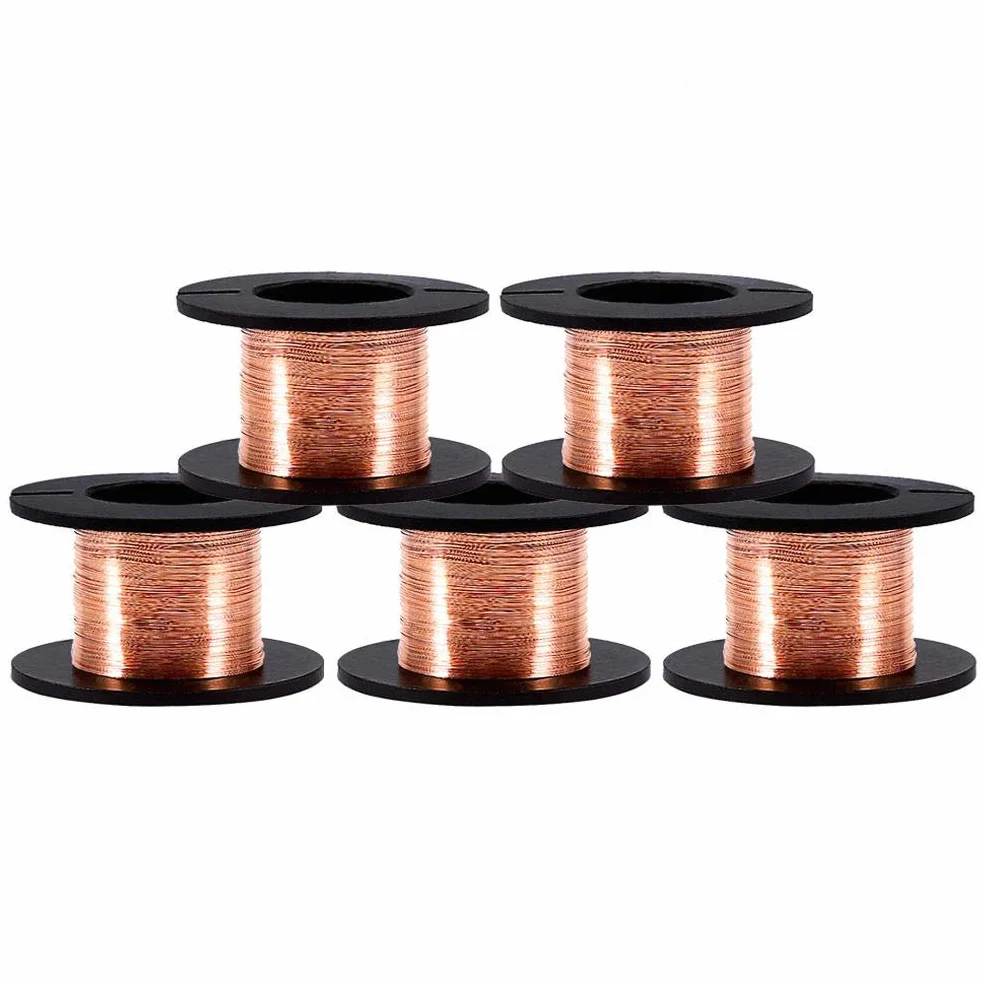 Yunir Miedziane druty emaliowane, 5 szt. 0,1 mm 15 m/49,2 cala emaliowany miedziany drut magnetyczny spiralny
