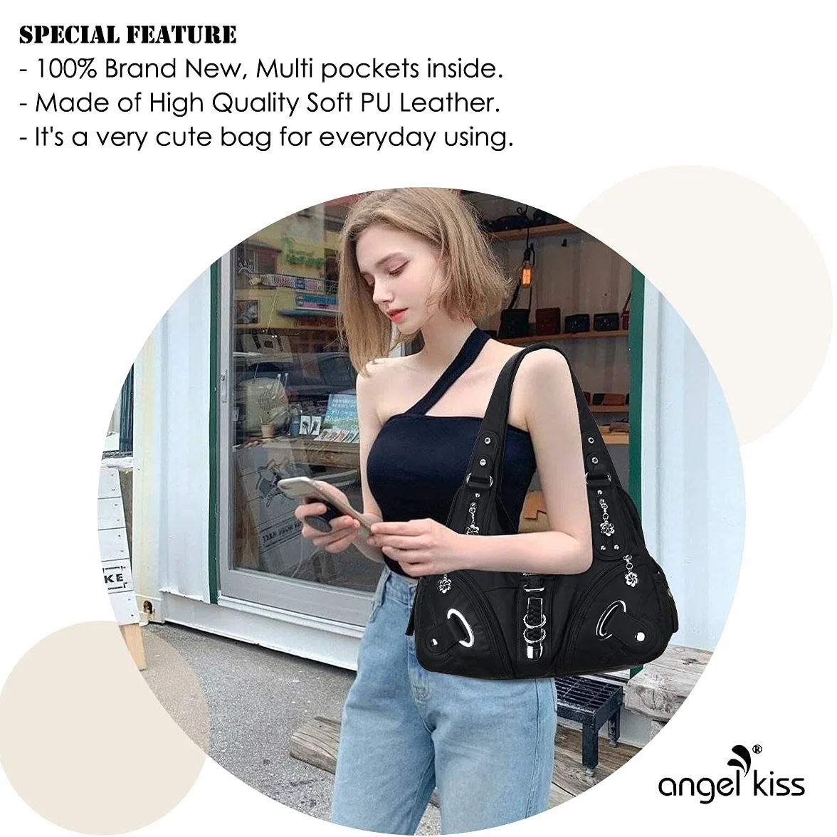 Angelkiss damskie torebki z wieloma kieszeniami funkcjonalna torebka damska/duże torebki Capcity AK11282Z, Czarny1, Large