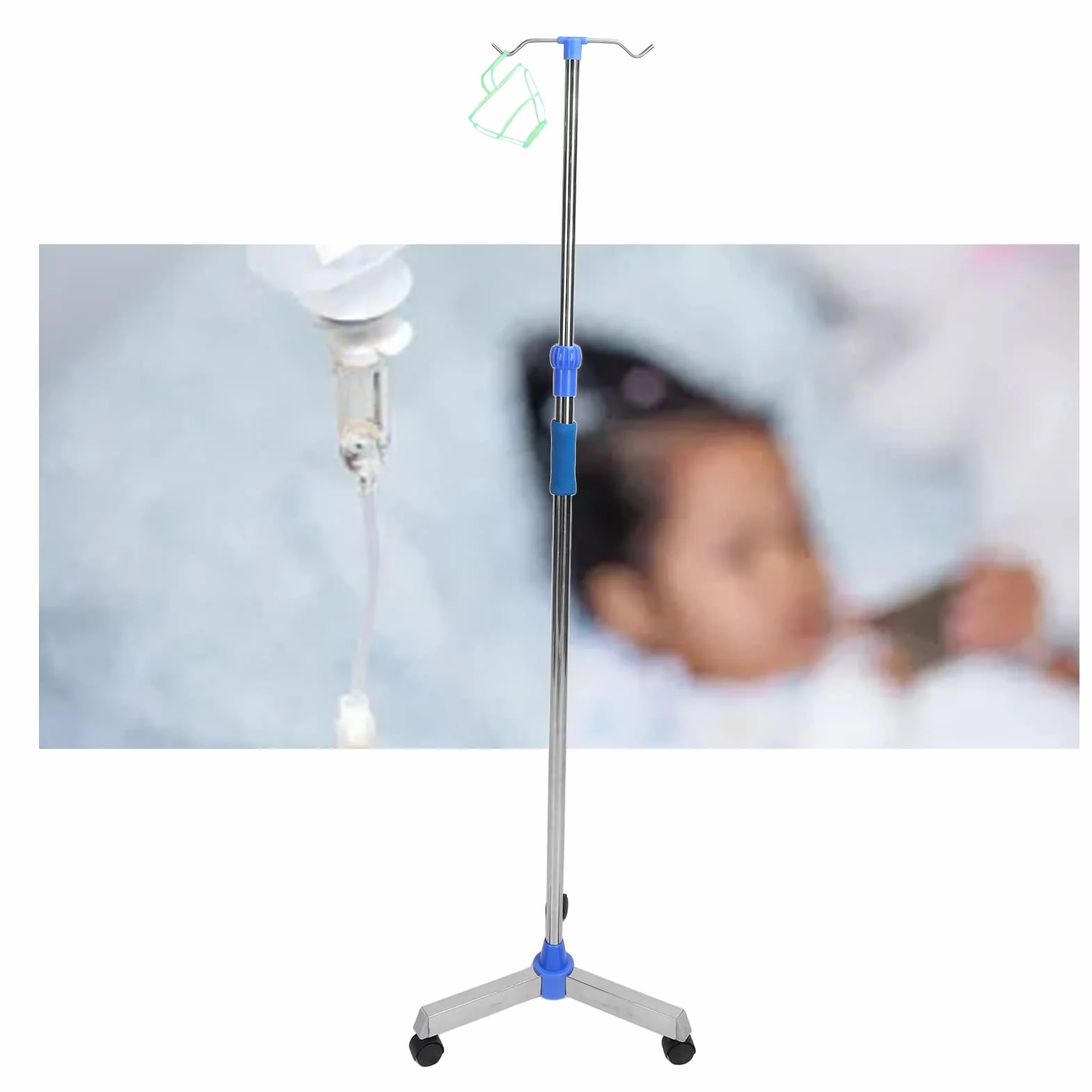 Stojak na KroplóWkę, Regulowany Stojak na KroplóWkę ze Stali Nierdzewnej Stojak na KroplóWkę ze Stali Nierdzewnej z 2 Haczykami i KółKami do Kliniki Domowej PrzenośNy Stojak na Stojak na KroplóWkę