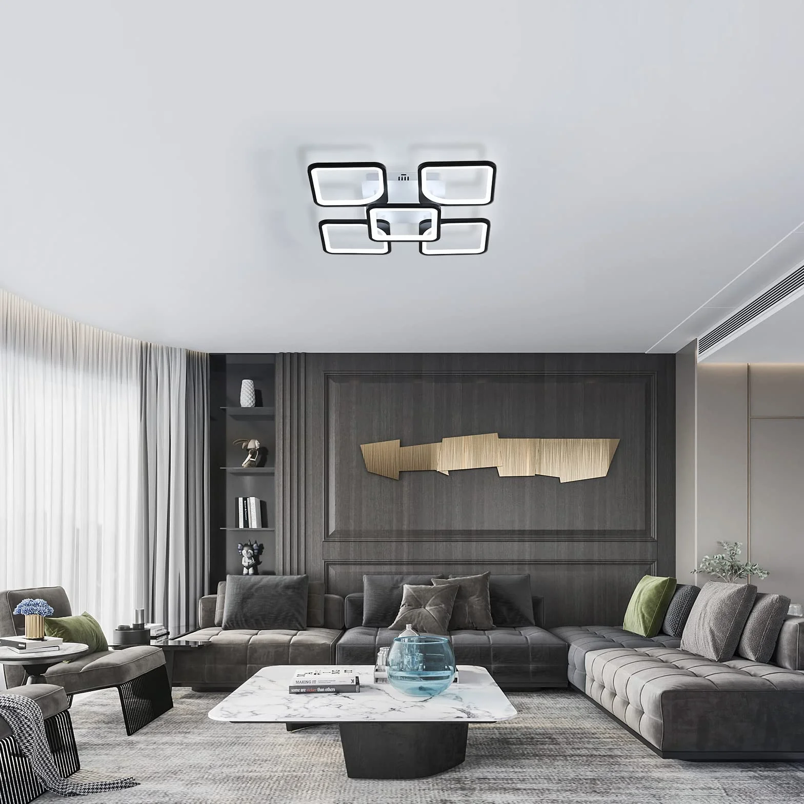 Lampa sufitowa LED 75W 6500K kwadratowa akrylowa czarna do salonu
