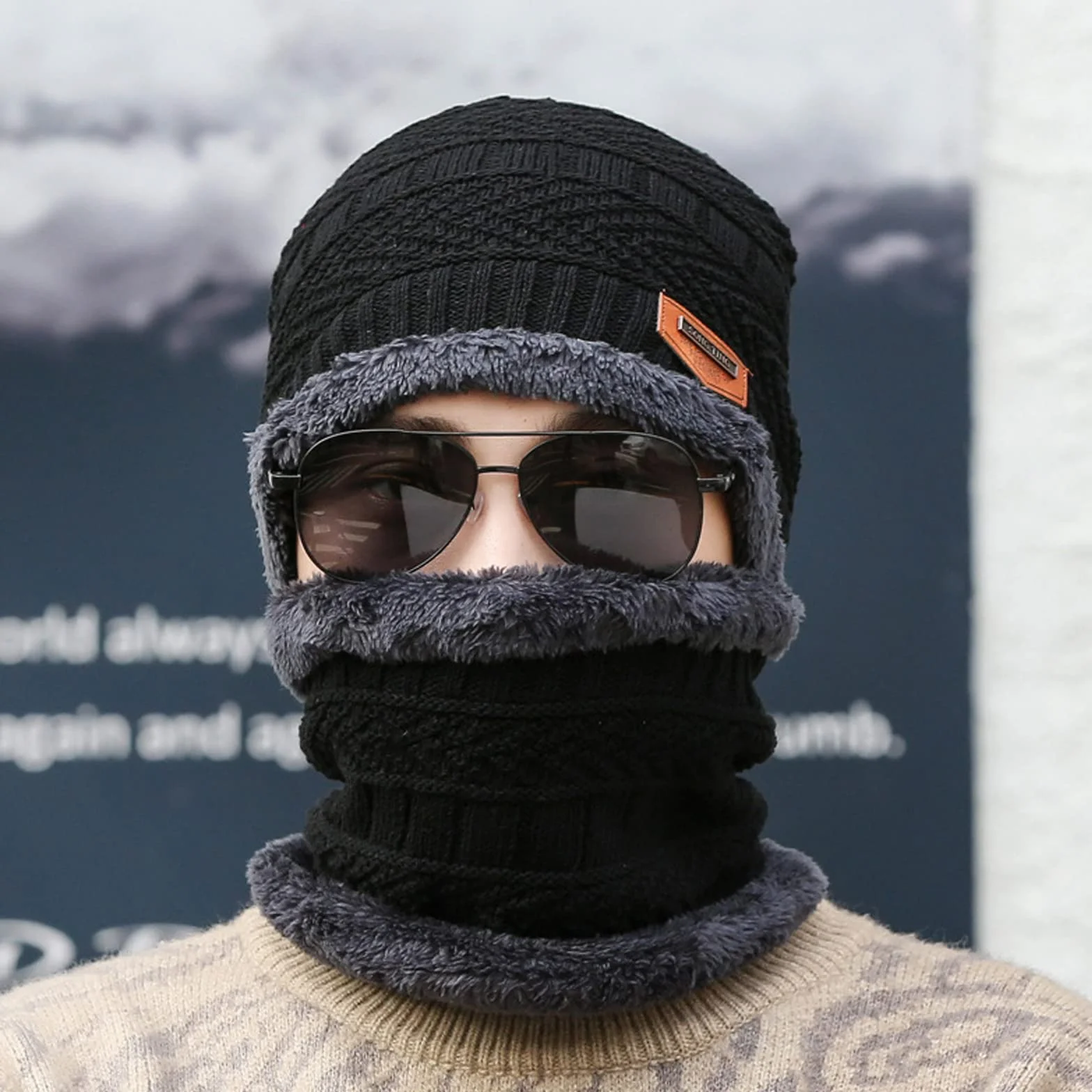 Czapka męska damska zestaw szalików, Beanie męska damska komin szalik chustka na szyję, podszewka polarowa ciepłe czapki pętla szalik czapka dzianinowa czapka wełniana, 2w1 Unisex zimowa