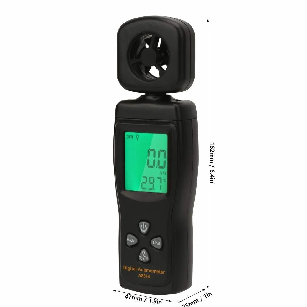 Mini cyfrowy anometr, inteligentny czujnik AS816 0,3-30 m/s tester prędkości wiatru temperatury przepływu powietrza