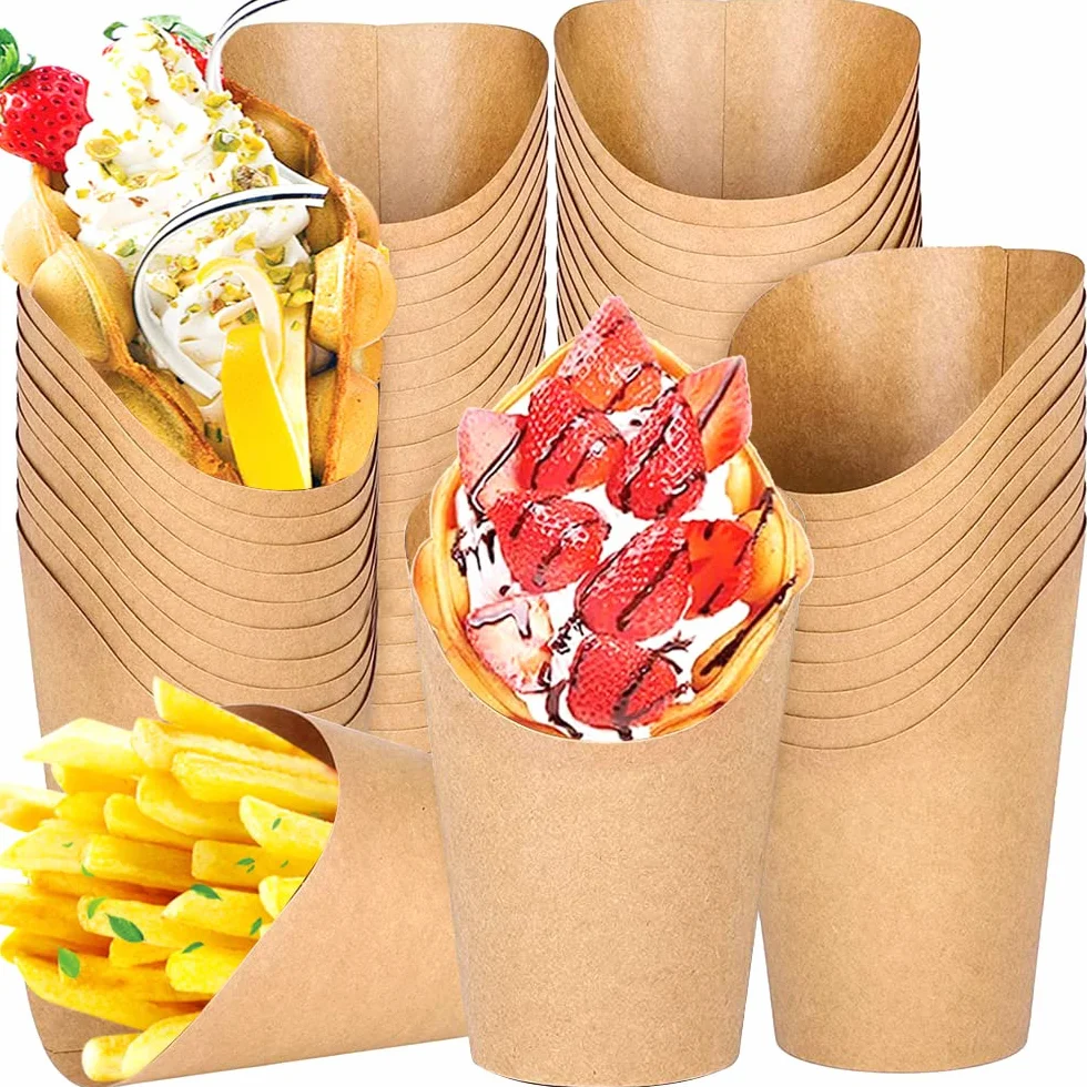 50 sztuk gofrownic Bubble w torebkach o pojemności 30 ml, kubków z papieru typu kraft, na frytki, do lodów, do gofrów