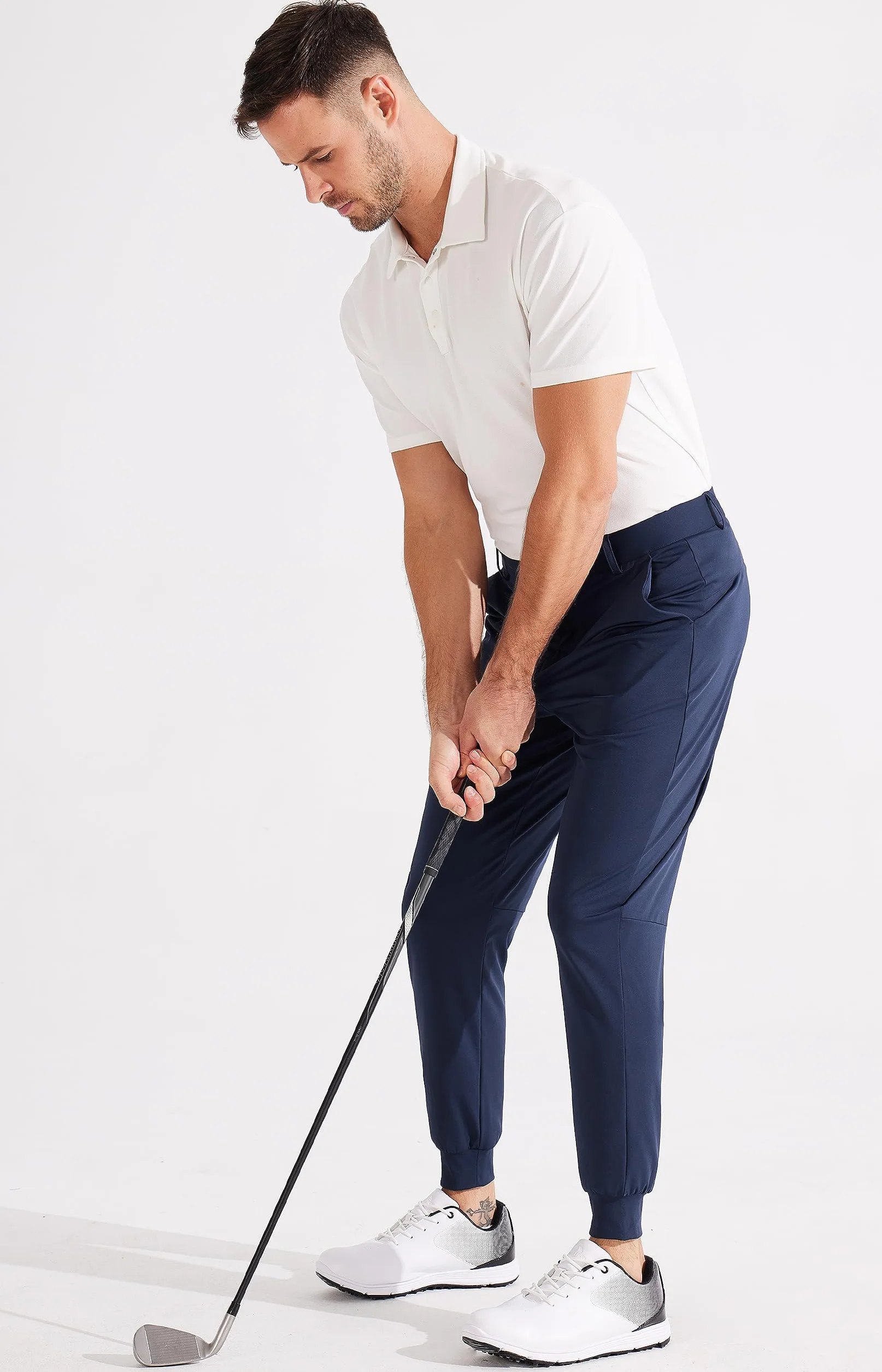 Libin Męskie spodnie golfowe joggery lekkie 3 kieszenie slim fit miękkie rozciągliwe zwężane sukienka robocza sportowa