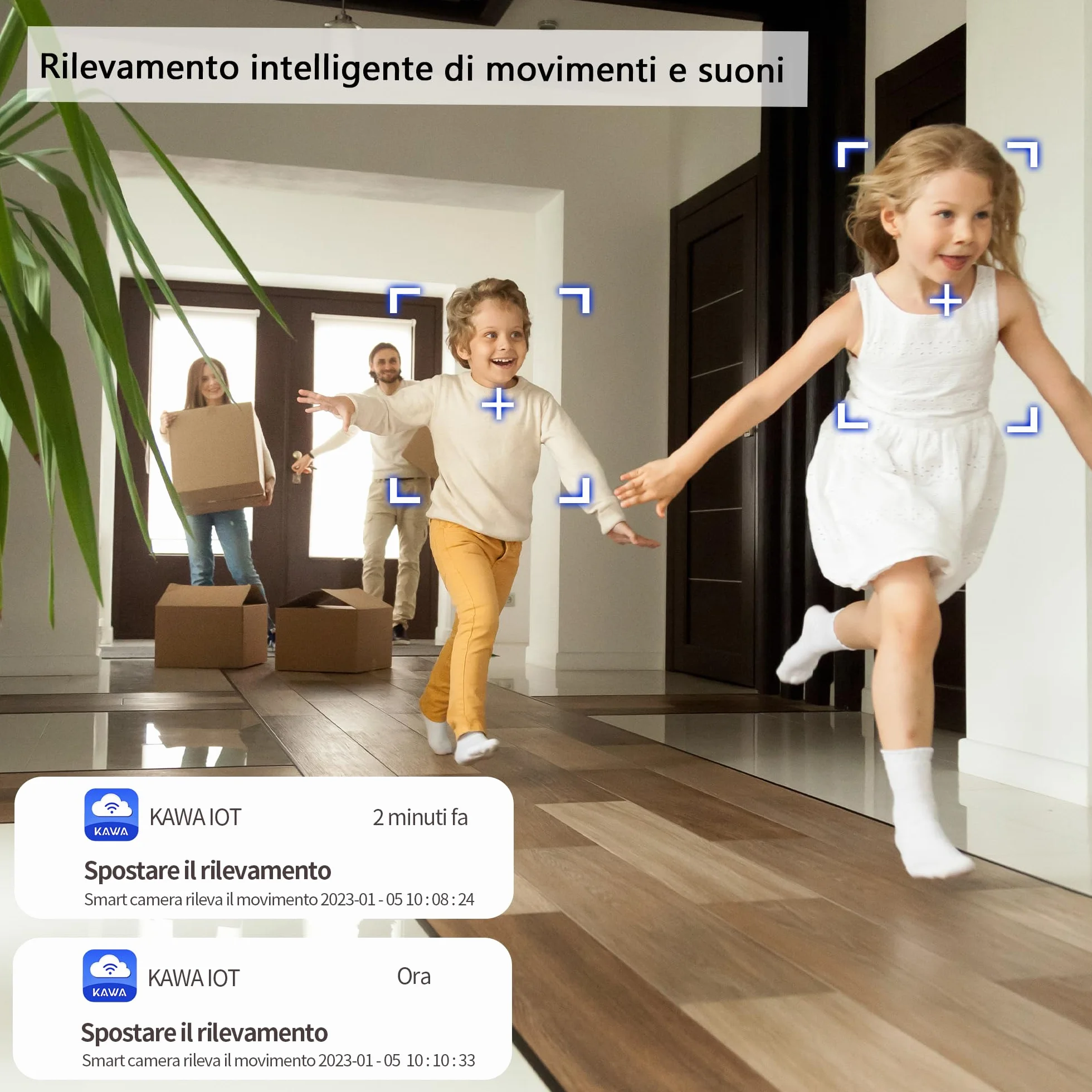 KAWA babyphone 2K WiFi 360°. Kamera IP do domu/zwierząt, audio 2-drogowe, nocniki, wykrywanie ruchu, chmura/karta TF, Alexa.