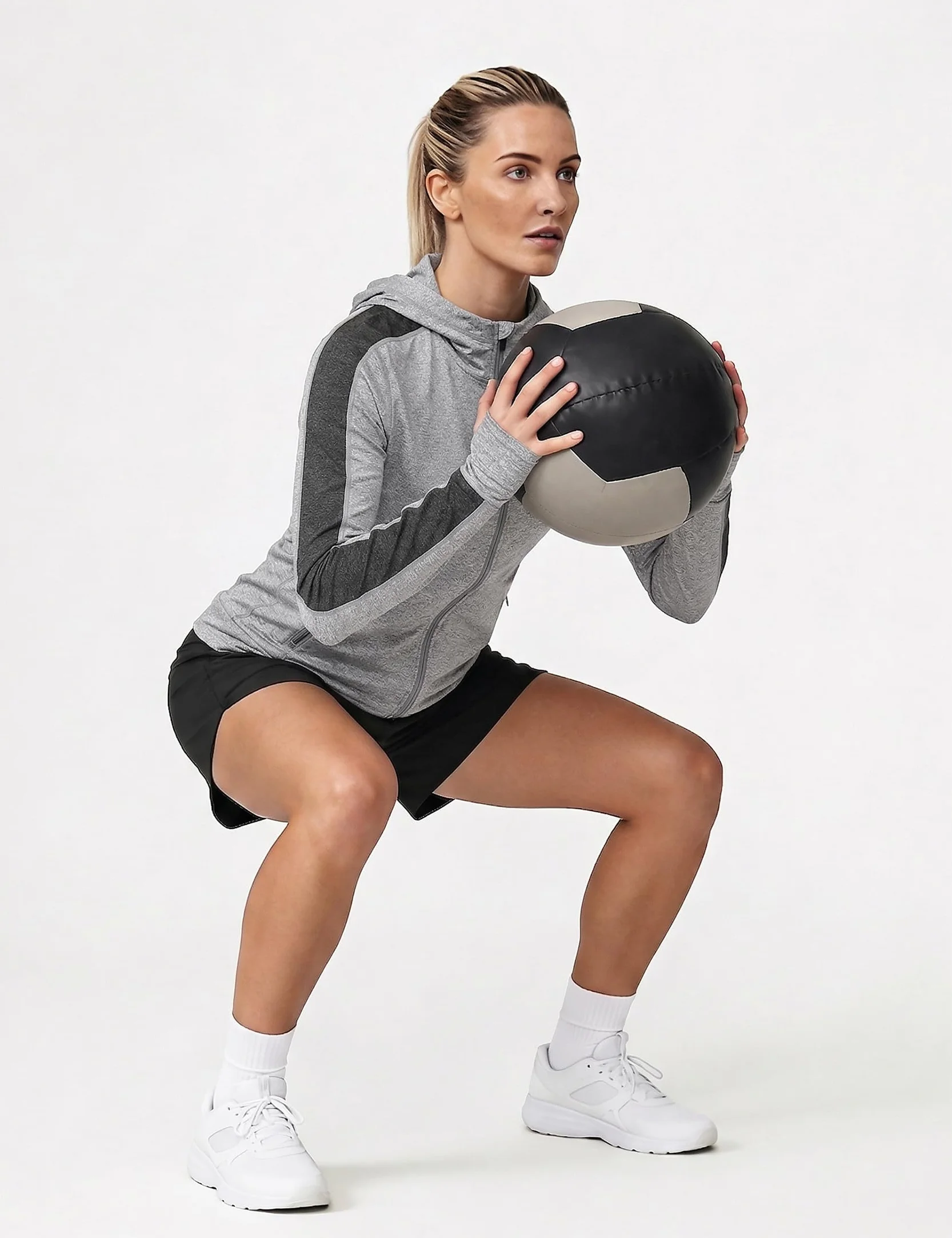 Damska kurtka do biegania, sportowa kurtka z długim rękawem, kurtka treningowa, bluza z kapturem, oddychająca, z otworem na kciuk i kieszenią, do biegania, jogi, fitnessu, szary, M