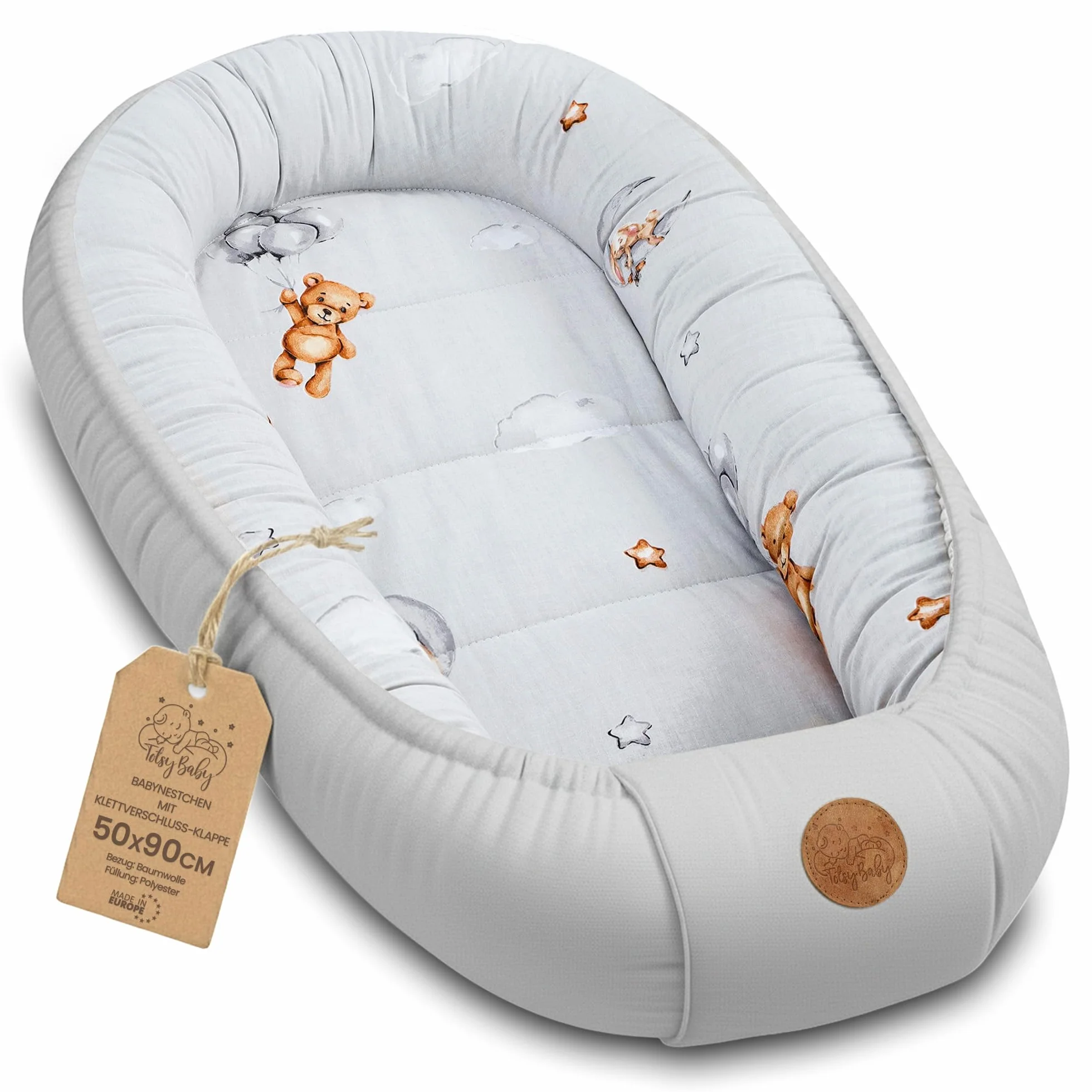 Babynest kokon noworodka 90 x 50 cm - Ręcznie wykonane przytulanki kokon niemowlęce wykonane z bawełny mis