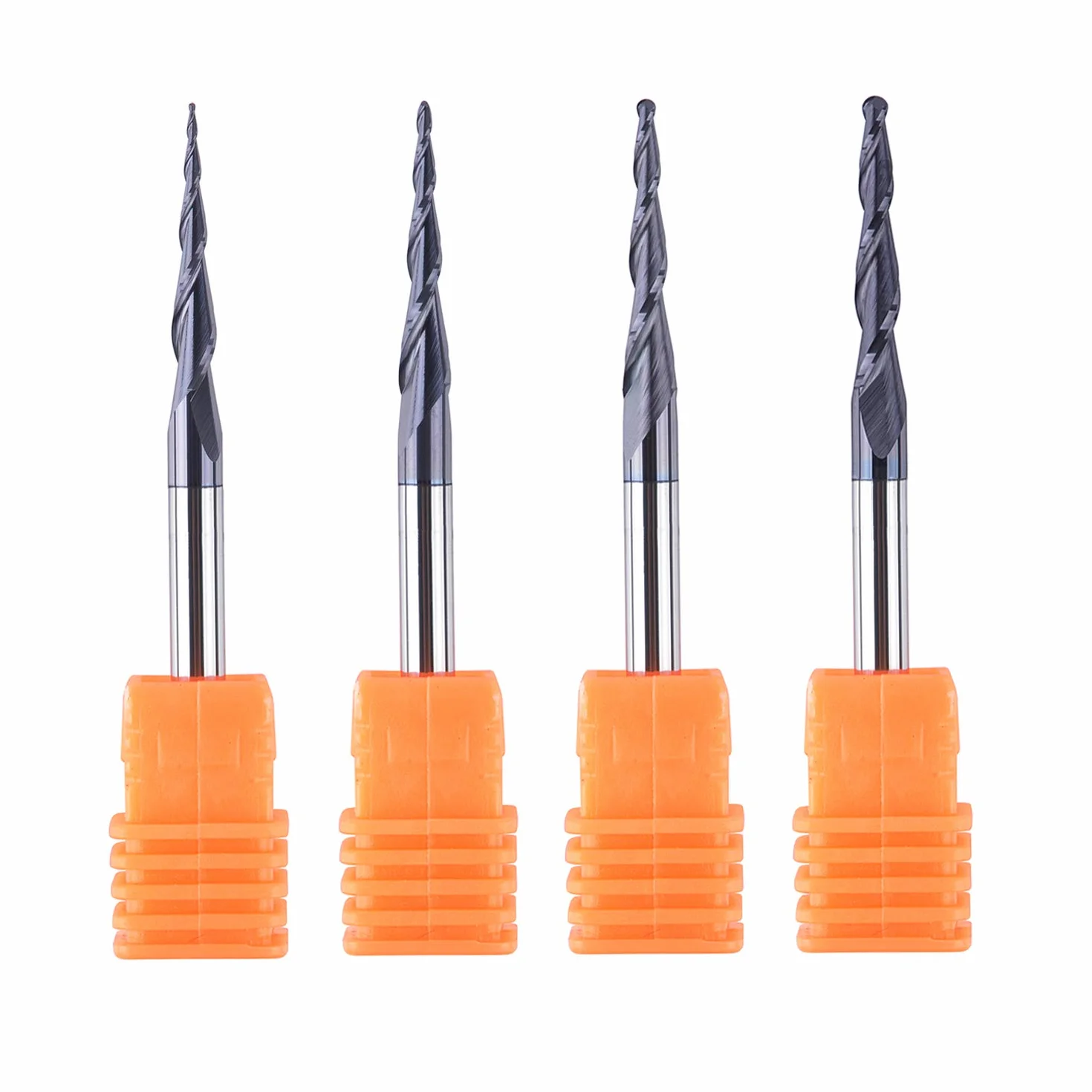 SpeTool 4 frezy stożkowe 4 mm, promień 0,25-1,0 mm CNC z węglika wolframu z powłoką TiAIN do grawerowania i rzeźbienia w 2D i 3D w obróbce drewna
