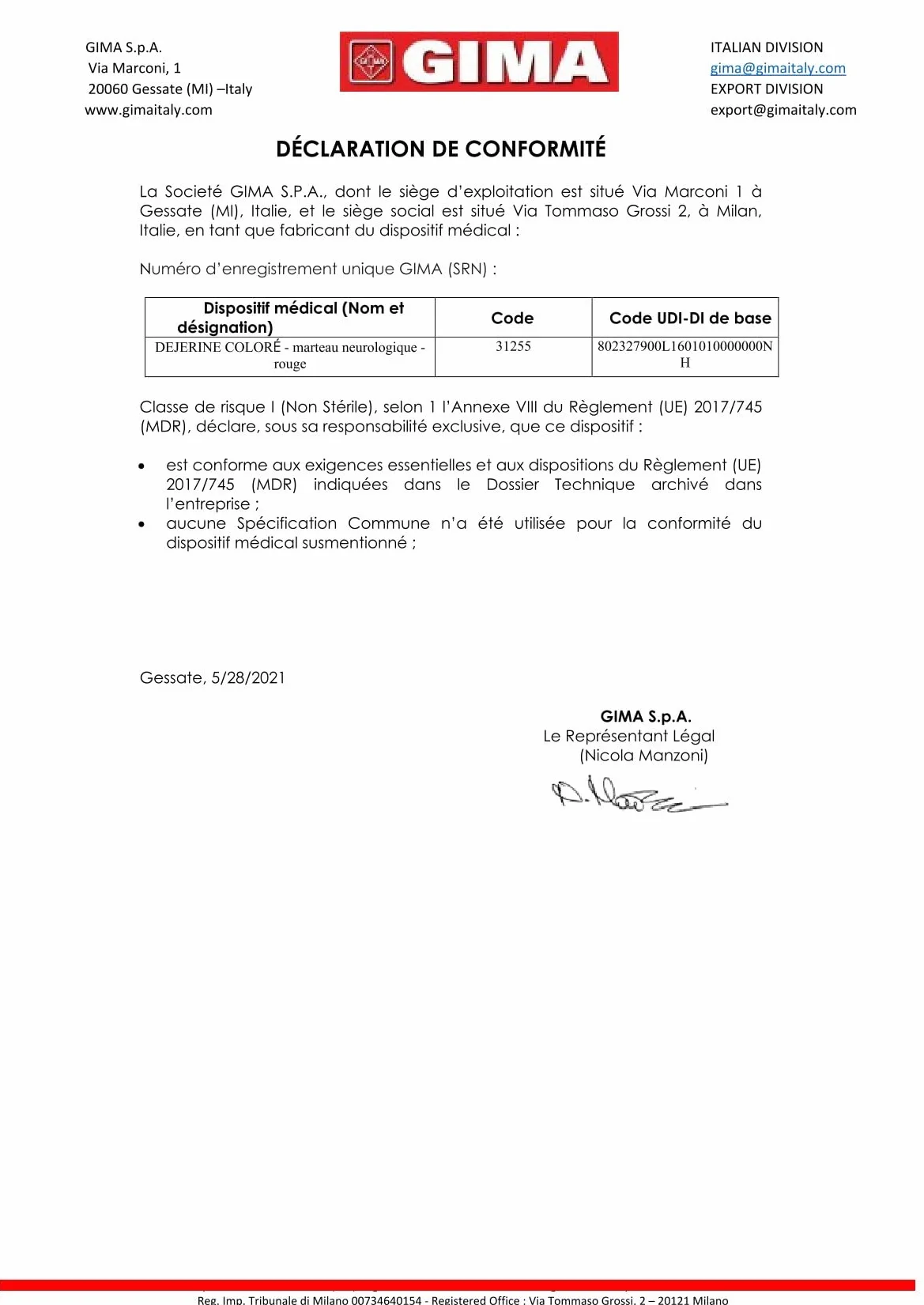 Gima 31255 młotek neurologiczny, kolor Dejerina, 1 sztuka