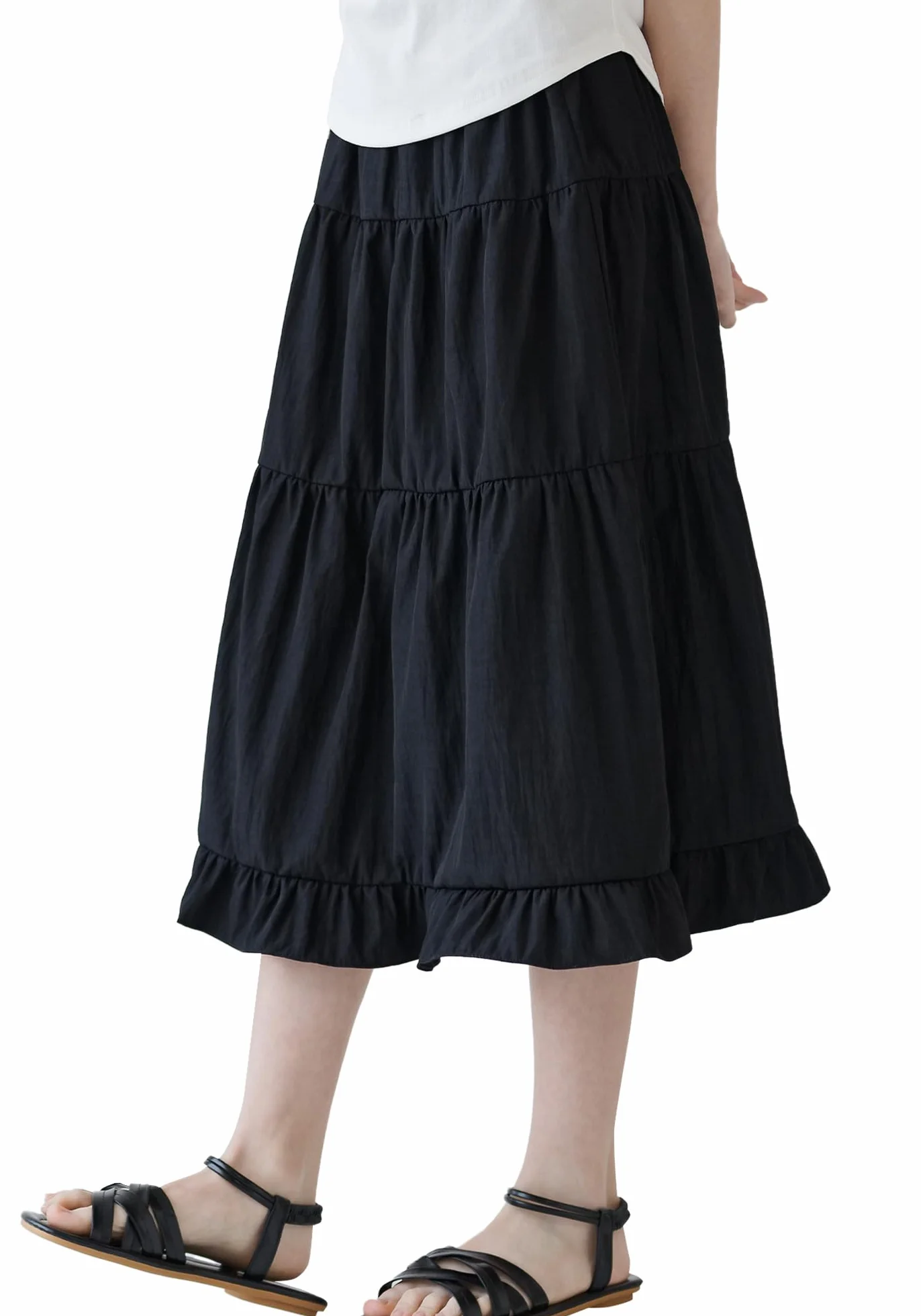 SEAUR Spódnica maxi dla dziewczynek, na lato, długa spódnica, elegancka letnia spódnica, z falbankami, spódnica maxi, elastyczna talia, dla dzieci 130-165 = (EU 122-164)