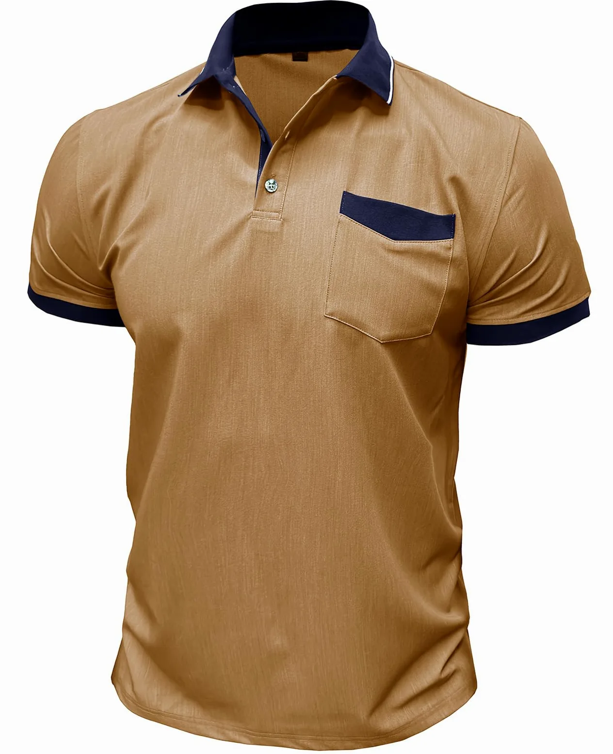 Suwangi Męska koszulka polo z krótkim rękawem, na czas wolny, na lato, kontrast modna, styl polo, klasyczny styl retro, z kieszenią