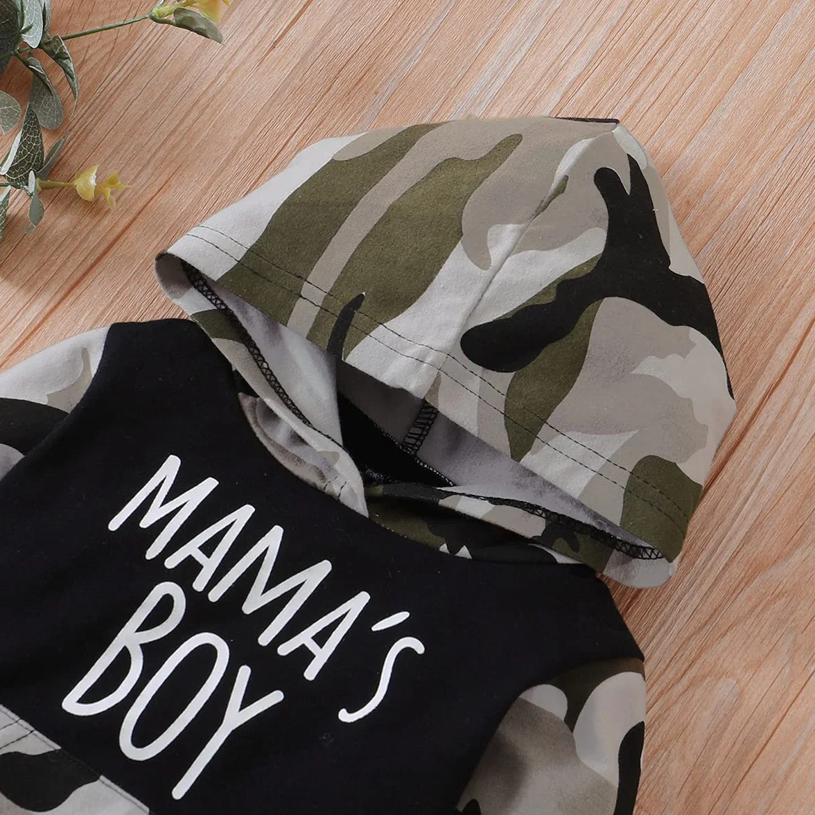 Verve Jelly Toddler Kids Boys Baby Girls Odzież z długim rękawem Mama's Boy Girl bluza z kapturem Bluza Top + spodnie kamuflażowe Sweatsuit zestaw jesiennych strojów