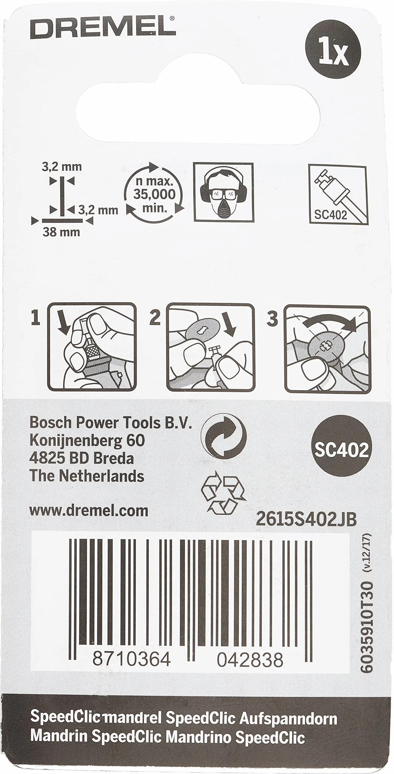 Dremel SC402 EZ SpeedClic trzpień, trzpień SpeedClic o średnicy 3,2 mm do szybkiej i beznarzędziowej wymiany osprzętu