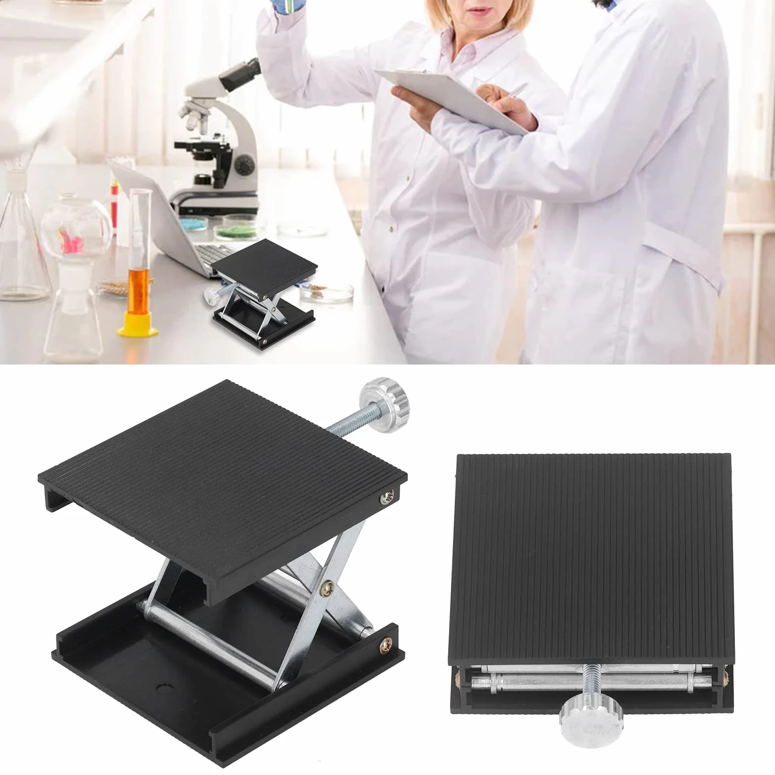 Podnośnik Laboratoryjny Podnośnik Stołowy Podnośnik Laboratoryjny Stolik Laboratoryjny ze Stopu Aluminium Stojak na Stojaki Laboratoryjne Podnośnik Laboratoryjny Ręczna Kontrola z(Czarny)