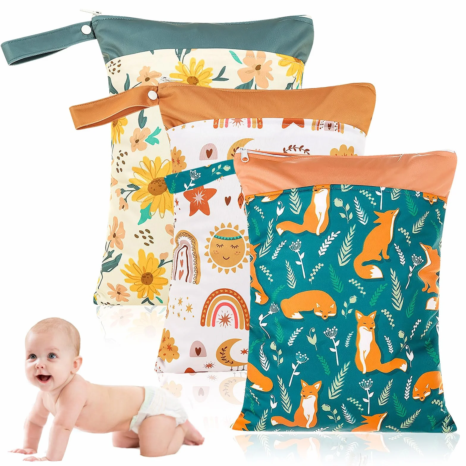 Wetbag do przedszkola: Wet Bag do przedszkola, 4 sztuki, materiałowe pieluchy, torba na mokro, wodoszczelna torba na pieluchy wielokrotnego użytku, torba na pieluchy na zamek błyskawiczny, na podróż,