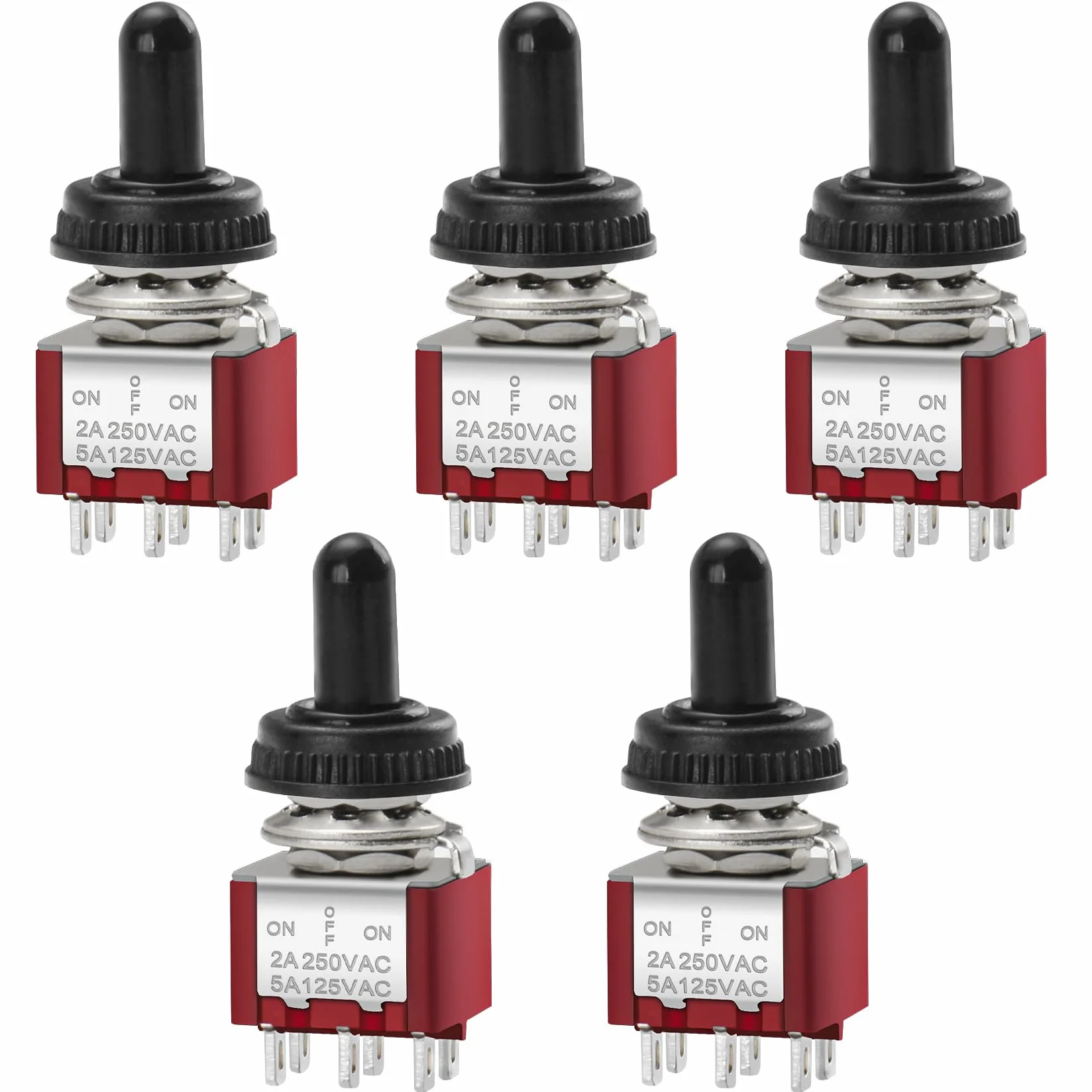 Heschen 5 mini chwilowych przełączników kołyskowych MTS-223 ON-OFF-ON DPDT, 6-pinowy, 2 A 250 V, 6 A 125 V