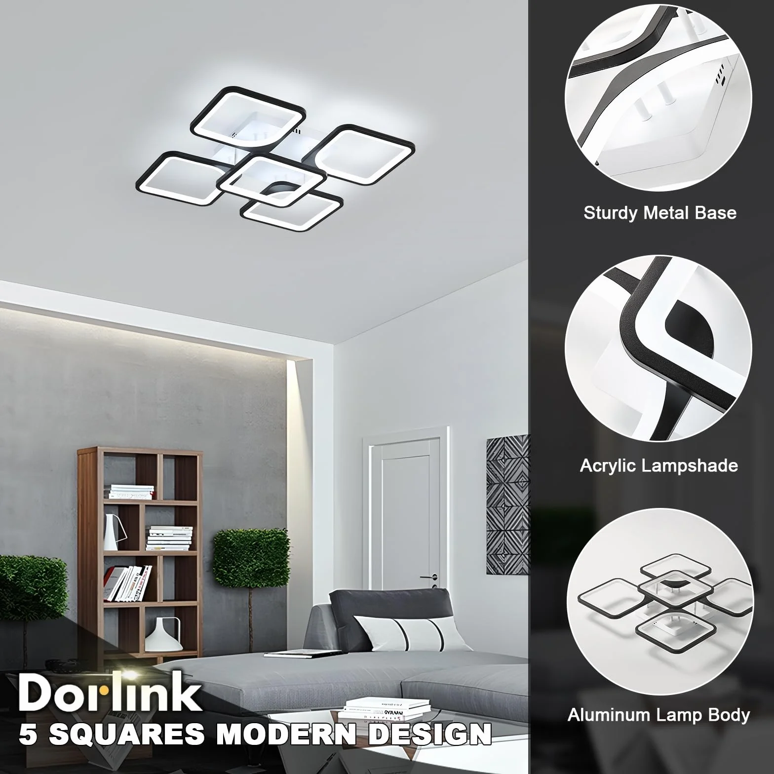 Lampa sufitowa LED 75W 6500K kwadratowa akrylowa czarna do salonu