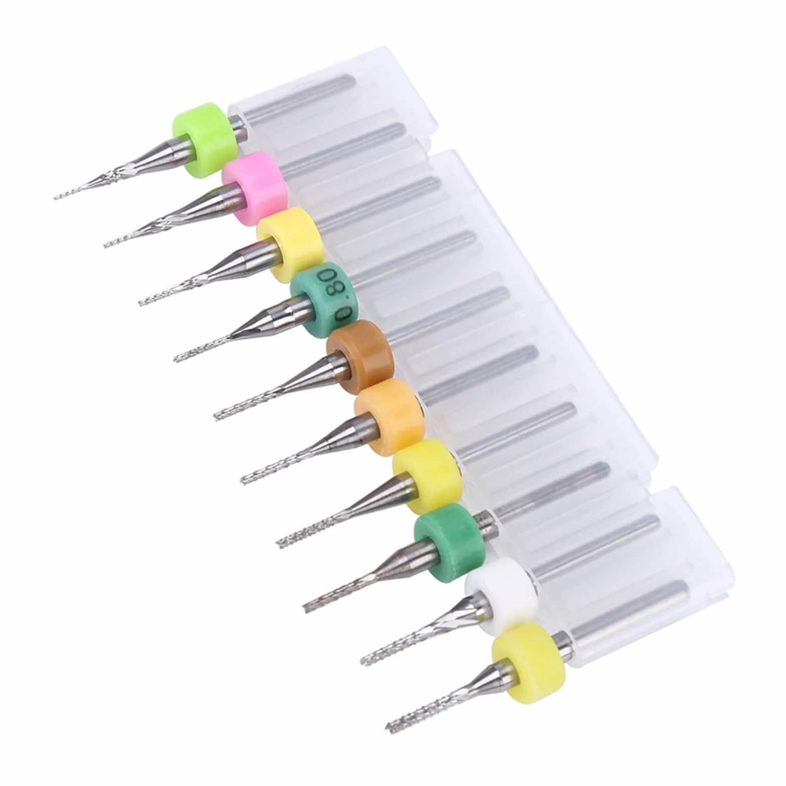 Zestaw frezów trzpieniowych z węglików spiekanych 10 szt. Bity do grawerowania PCB ze stali wolframowej o średnicy od 0,5 mm do 1,4 mm z trzpieniem 1/8 cala do płytek drukowanych