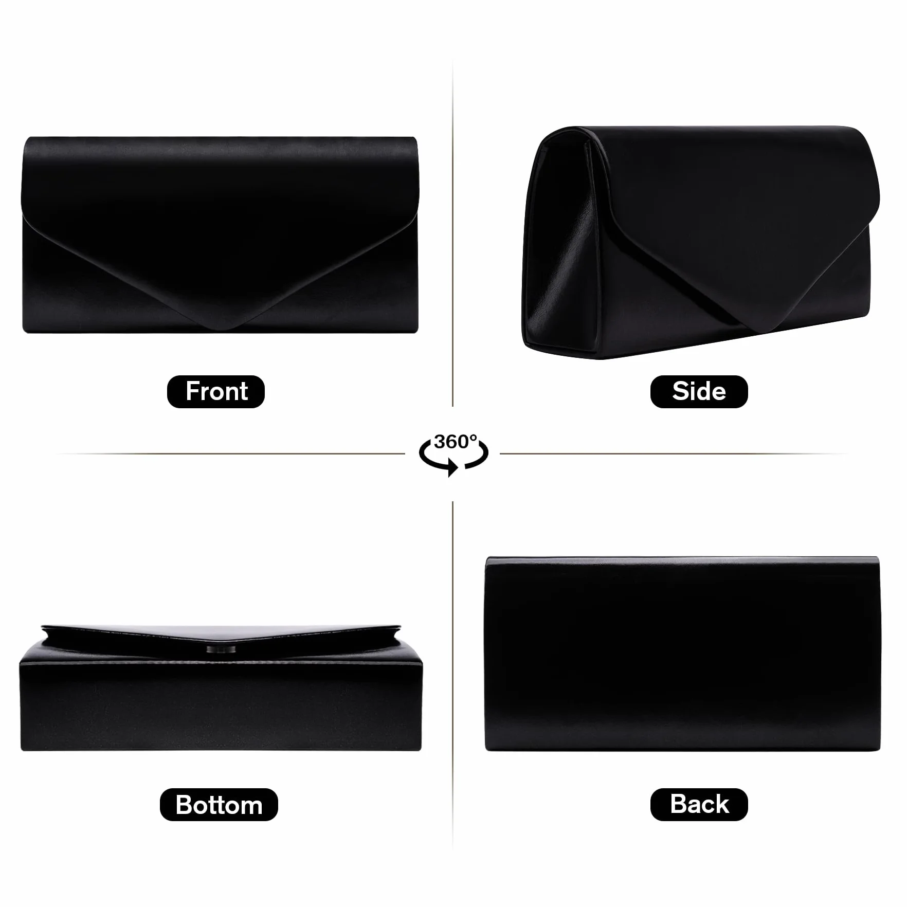 Larcenciel Clutch, elegancka skórzana torebka czarna ze zdejmowanym łańcuszkiem, modna torba skórzana Crossbody, mała torba na ramię, kopertówka, torebka wieczorowa na wesele, imprezę, bankiet, 22 x